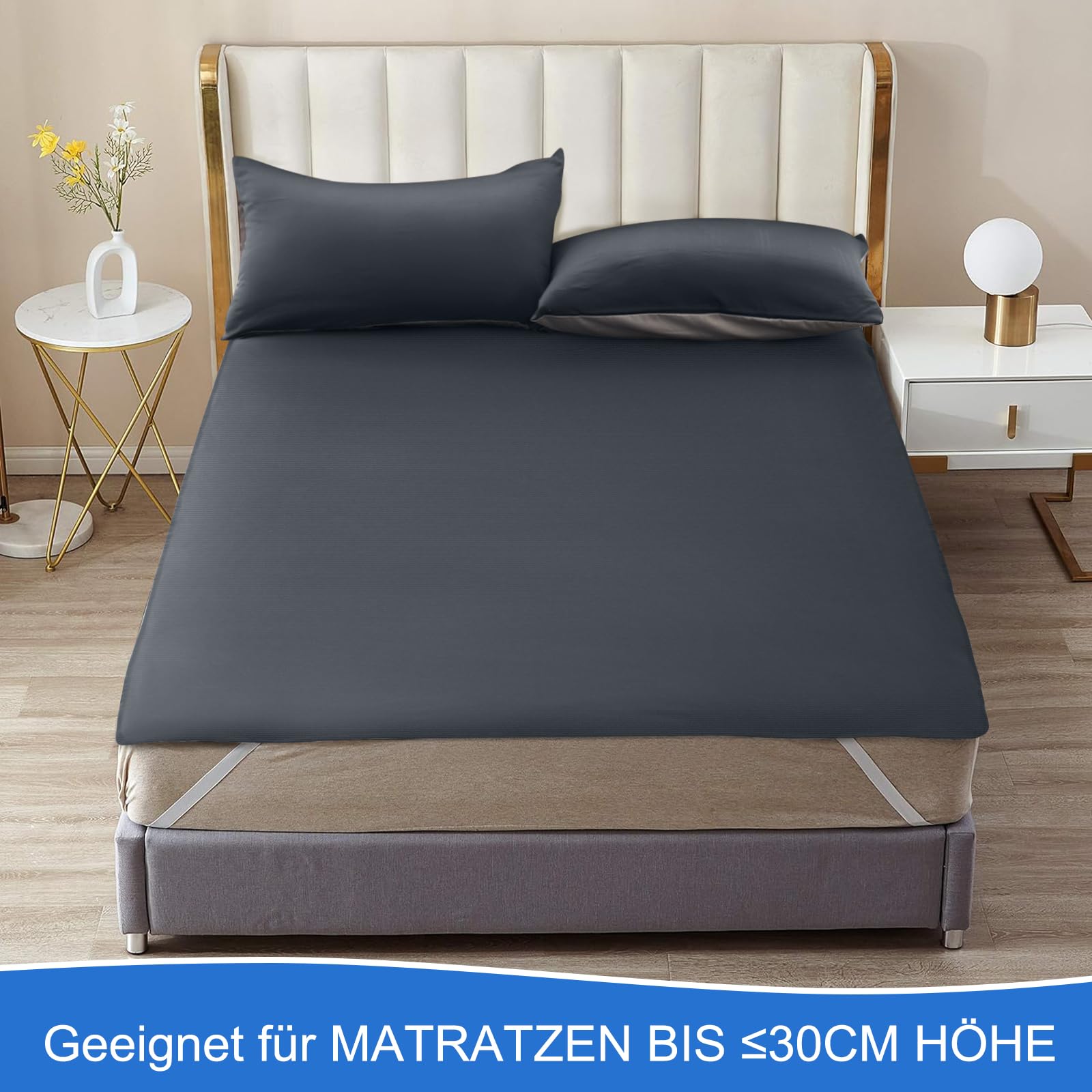 Sufdari nakładka na materac 180x200 cm wodoodporna, szary podkład pod matrac wodoodporny do mycia, podkład pod materac wodoodporny dla dzieci - wodoodporna nakładka na materac