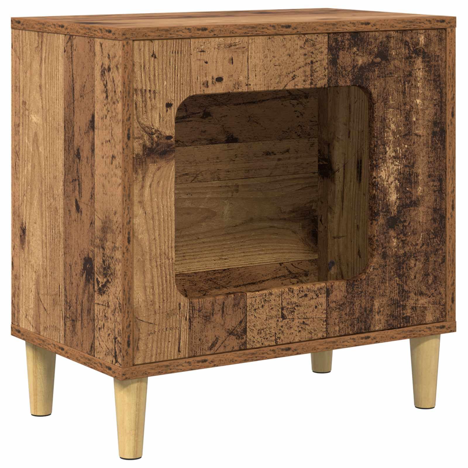 Casetta per gatti in legno vecchio di legno, 51 x 30 x 52 cm, moderna per gatti, compatta, stabile, per interni, soggiorno, angolo con rifugio e possibilità di gioco