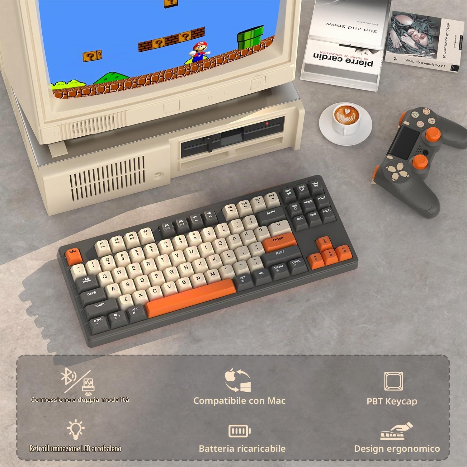 MAMBASNAKE TKL- Tastiera da gioco wireless, Bluetooth/2,4 GHz, copritasto PBT, batteria ricaricabile da 4000 mAh, tastiera retroilluminata arcobaleno a colori misti con sensazione meccanica-Glimmer