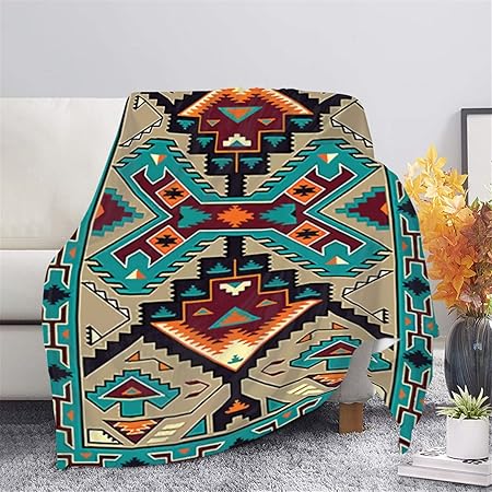 Aztec Patterned Throw Blanket with Soft Sherpa Lining, Traditional ...