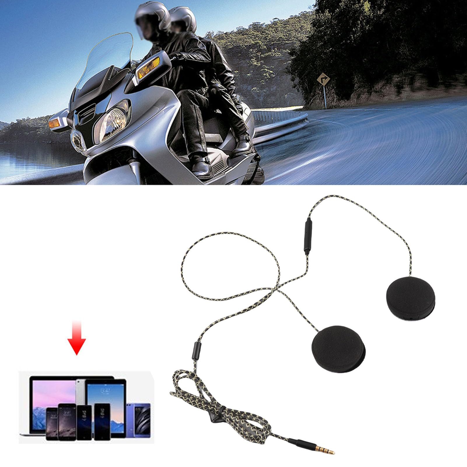 Mono Helmet Speaker - Cuffie per casco moto Cuffie Altoparlanti Supporto chiamata a mani libere Cuffie cablate Casco interfono per motociclette Auricolare Stereo per Ios Android