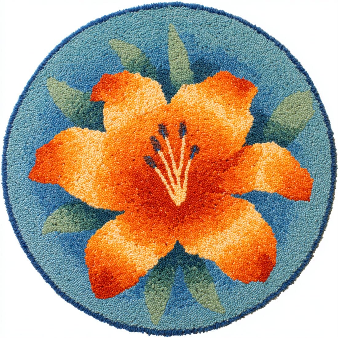 Rqwybcaxn DIY Latch Hook Rug Kit for Beginners Flower Crochet Starter Kit Fantasy Lily 60x60cm Round Pre-Printed Mesh Fabric Carpet Bedroom Home Decor