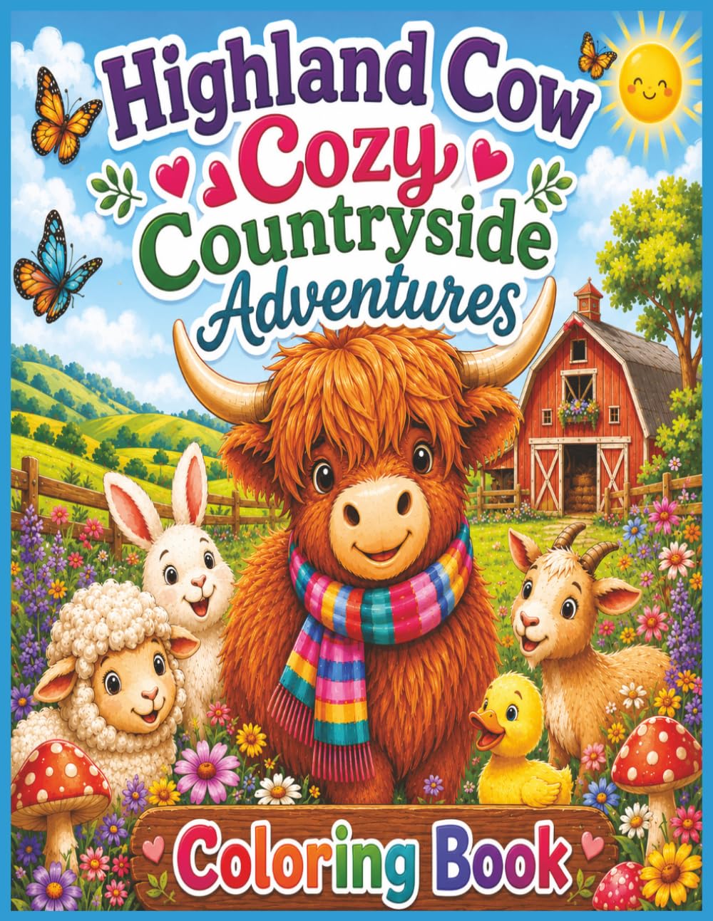Highland Cow Cozy Countryside Adventure Coloring Book: Cozy and Relaxing [8.5 x 11] 30+ Pages of Countryside Scenes, Good for Vacations , Holidays and Gifts for Kids and Adults