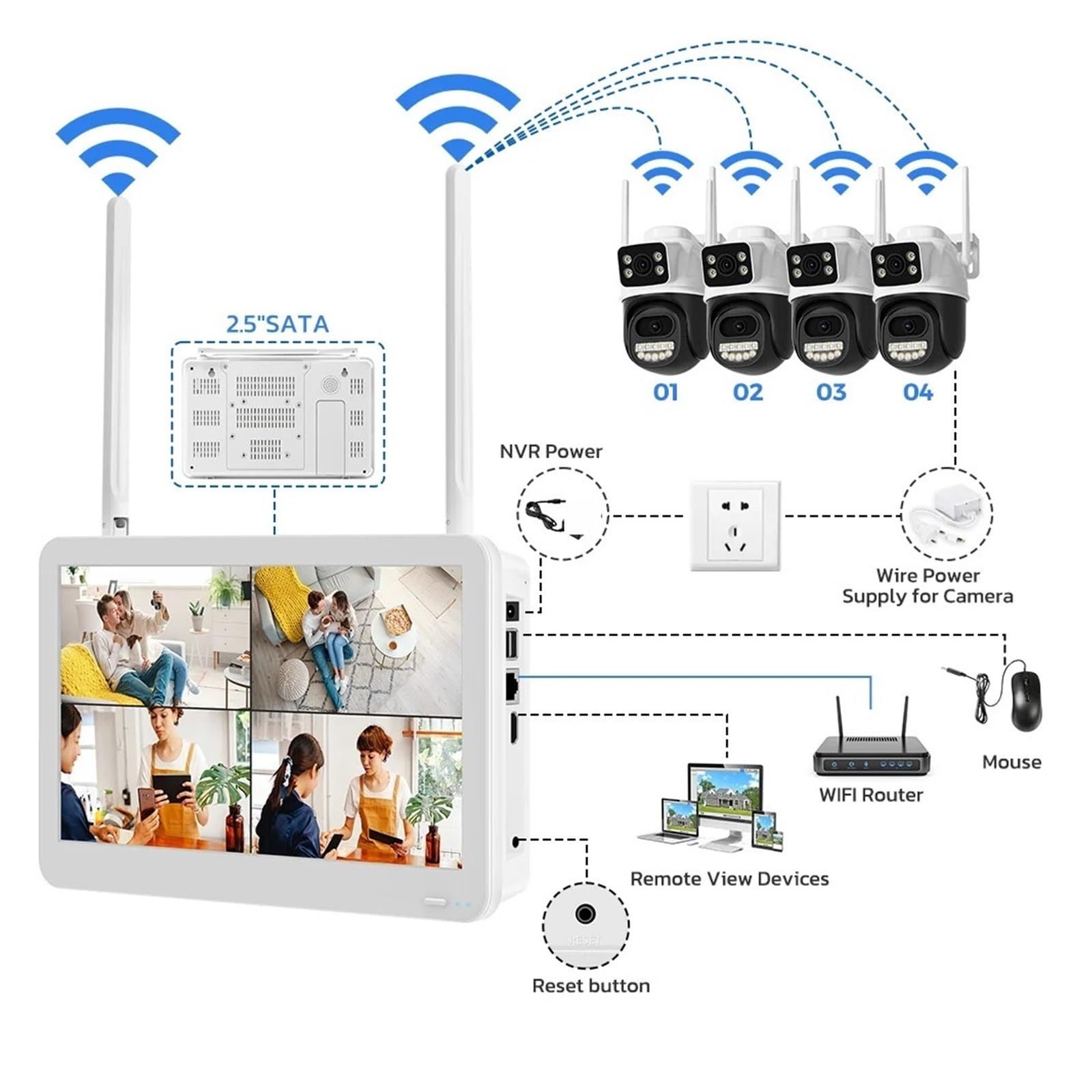 Kit De Sécurité PTZ sans Fil 8 Canaux 6 MP, Double Objectif, WiFi, Enregistreur NVR, Caméra IP, Audio Bidirectionnel, Système Vidéosurveillance DéTection De Mouvement(1T,8CH NVR 8PCS Cameras)