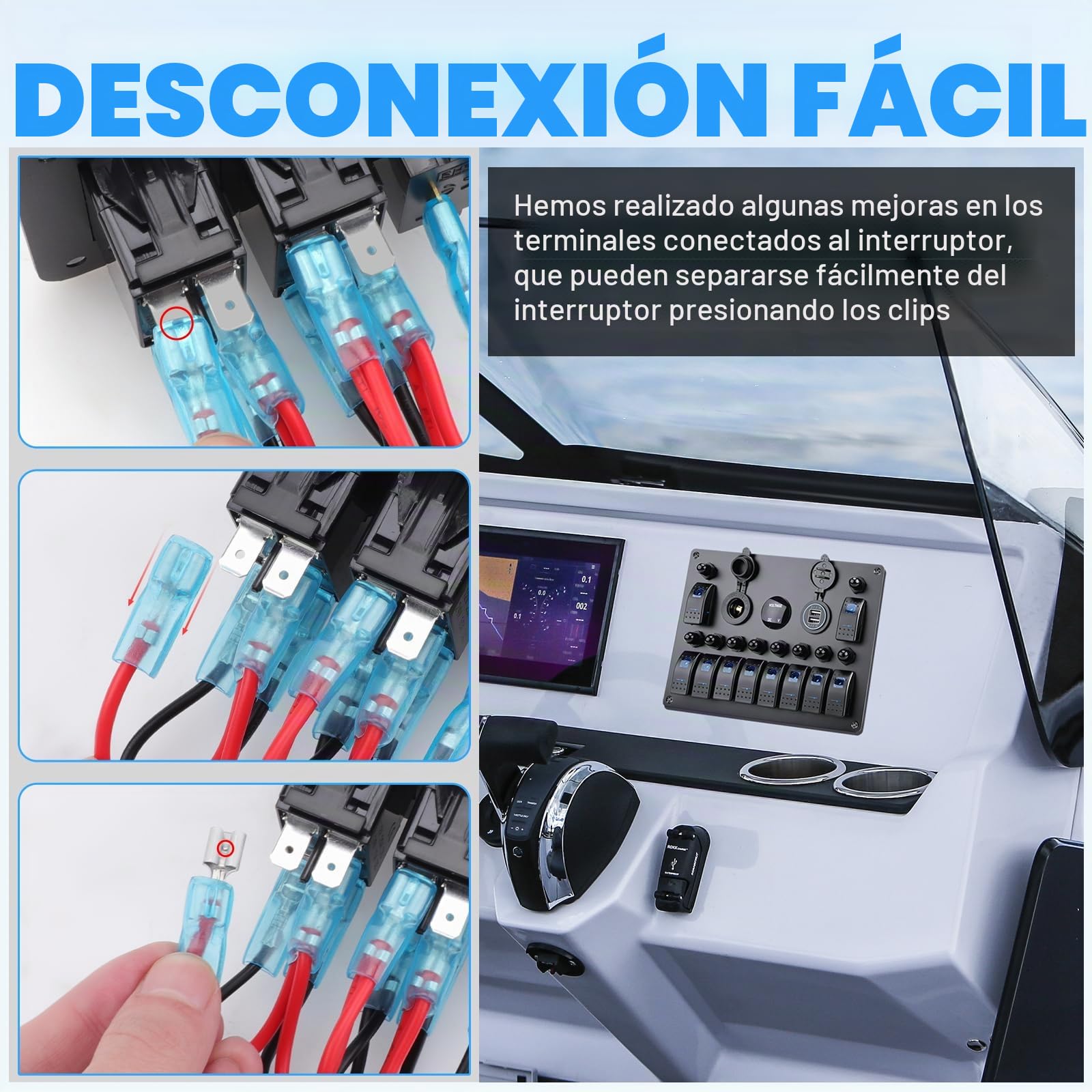 Geloo Panel de Interruptores 10Gang Impermeable Interruptor de Palanca 12V | con Interruptor Basculante, Disyuntor, Voltímetro, Toma de Encendedor, Cargador USB Doble para Barco Camper Coches Caravana