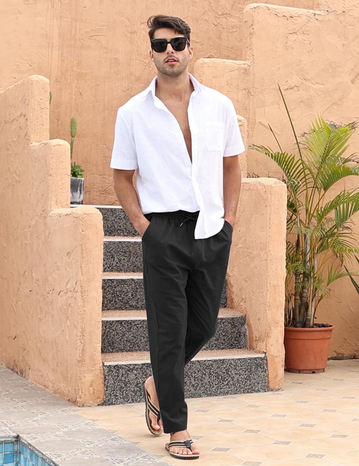 heekpek Pantaloni Uomo Casual Cotone Pantaloni Estivi Uomo Comodi Pantaloni con Tasconi Uomo per Spiaggia