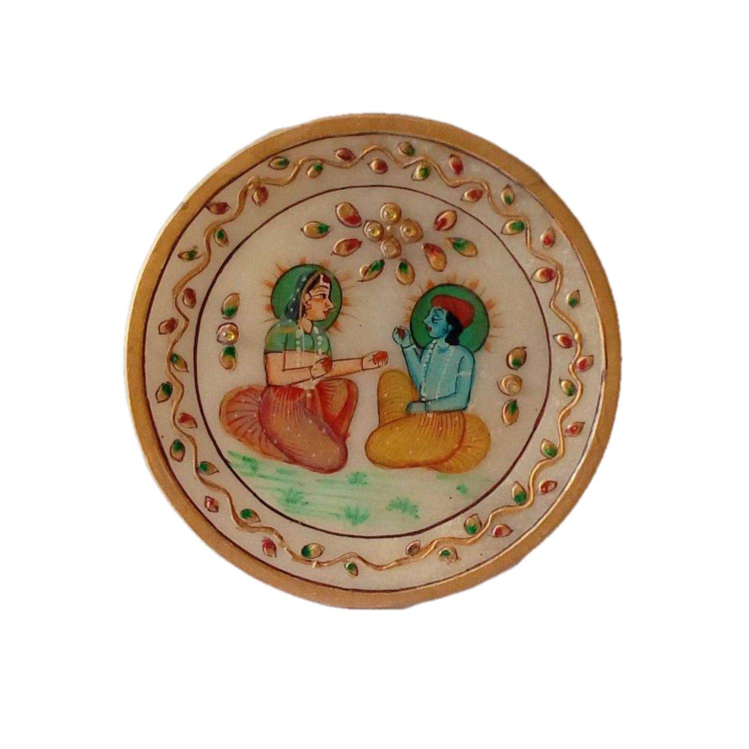 India Meets India Handicraft Marble Puja Thali, Puja Plate, 7.5" Inch, Best Gifting Made By Awarded Indian Artisan