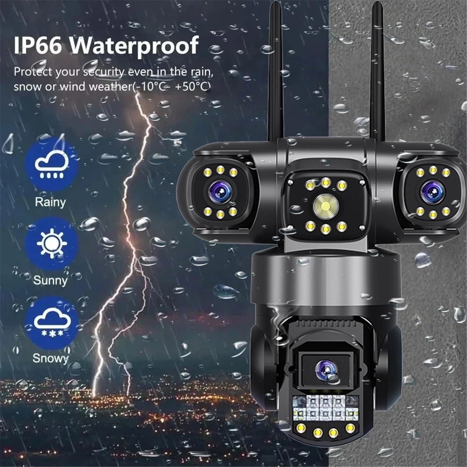 Kamera IP, Kamera do monitoringu zewnętrznego, 3 obiektywy, ekrany, noktowizor, wodoodporna, wykrywanie ruchu, monitoring CCTV, ochrona(5MP 5X Camera)