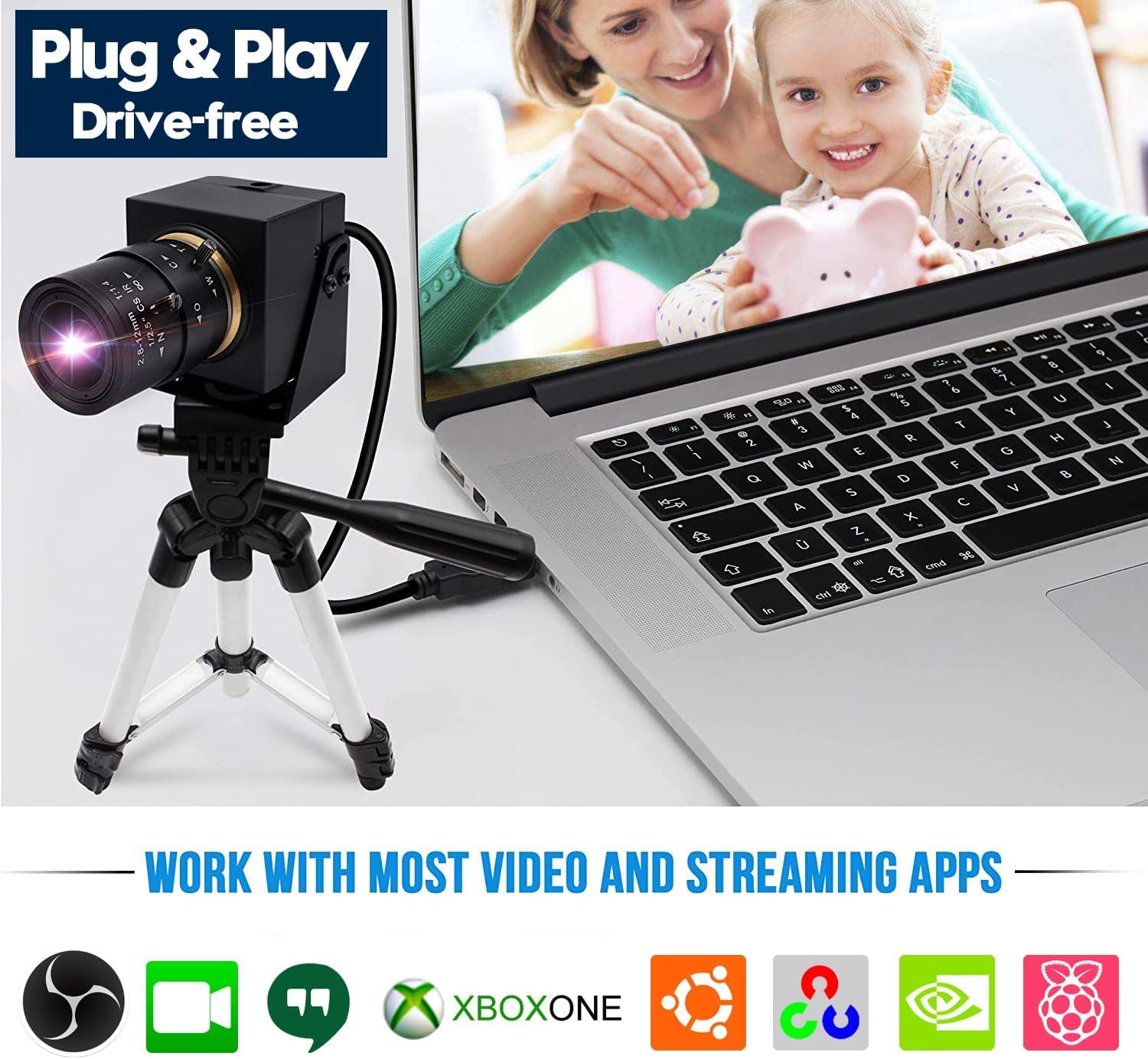 SVPRO Webcam USB 1080P con teleobiettivo 5-50mm, fotocamera Full HD 100fps/60fps/30fps per Windows/Mac/Linux/Android