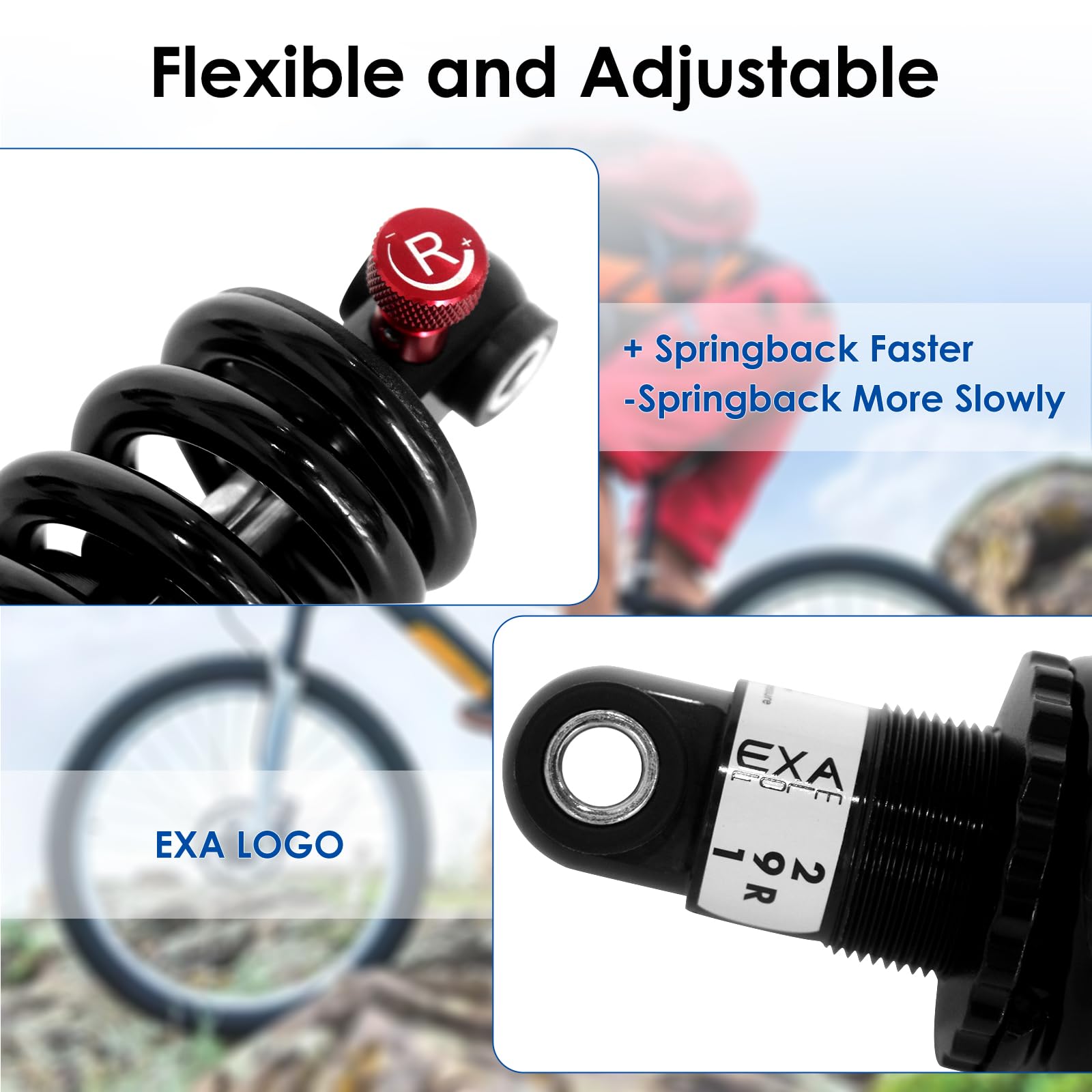 Amortiguador ajustable amortiguador trasero hidráulico para bicicleta MTB/E/Scoters 125 mm/150 mm/165 mm/190 mm, 550 libras/1000 libras/1500 libras (190 mm, 1500 lbS)