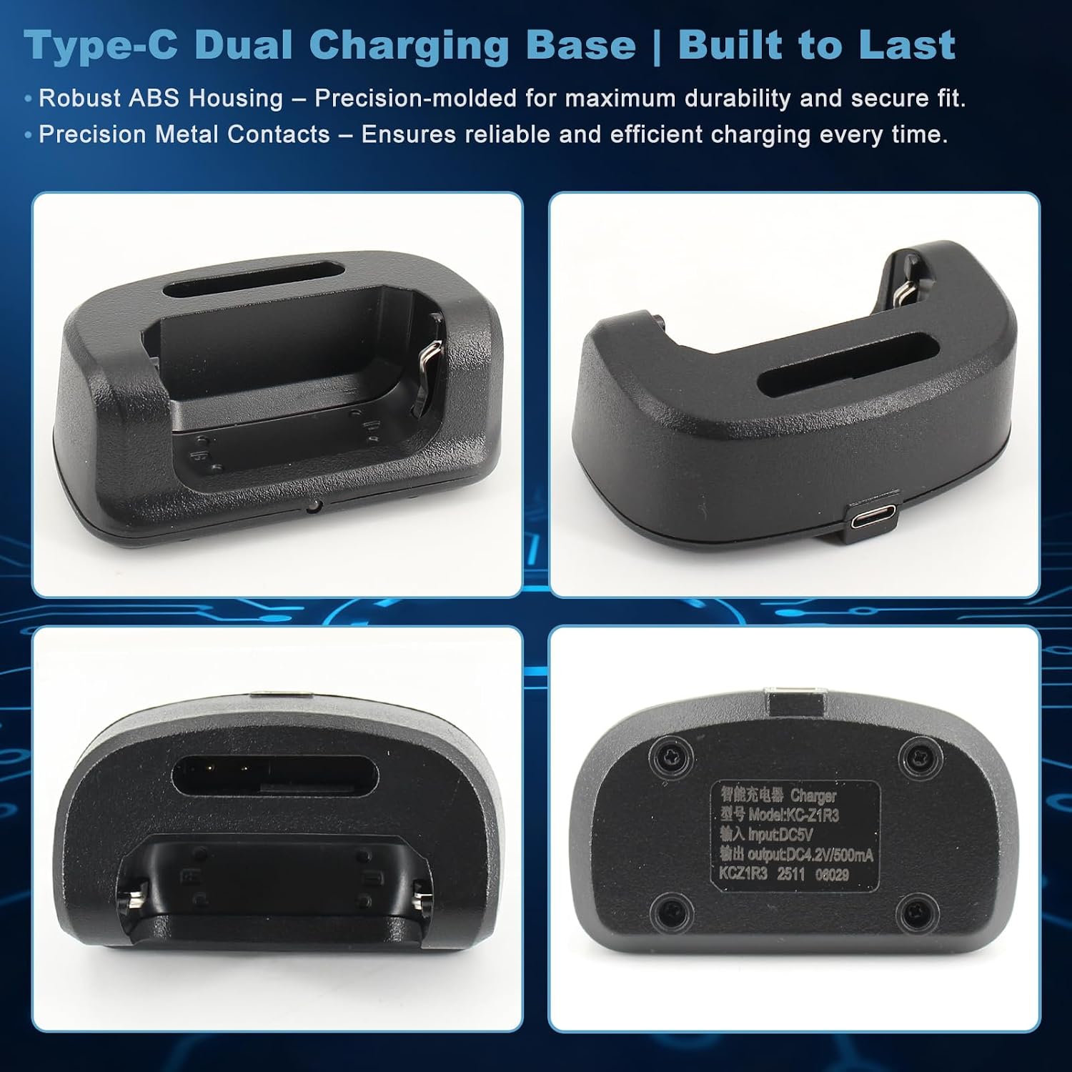 RT22 RT22S Charger Base with Type-C Port, 2-Pack Charging Dock for Zastone X6 Luiton LT-316 TD-M8 KD-C1 Radioddity R1 Zeadio ZS-B1 Radtel RT-10 NKTECH NK-U1 Radio (Base Only, No Cable)