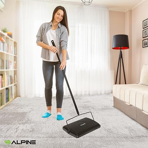 Miniatura 6 de Alpine - Escobilla manual de alfombras triple  Cepillo de piso inalámbrico no eléctrico multisuperficie, limpiador de pisos de madera dura, fácil de