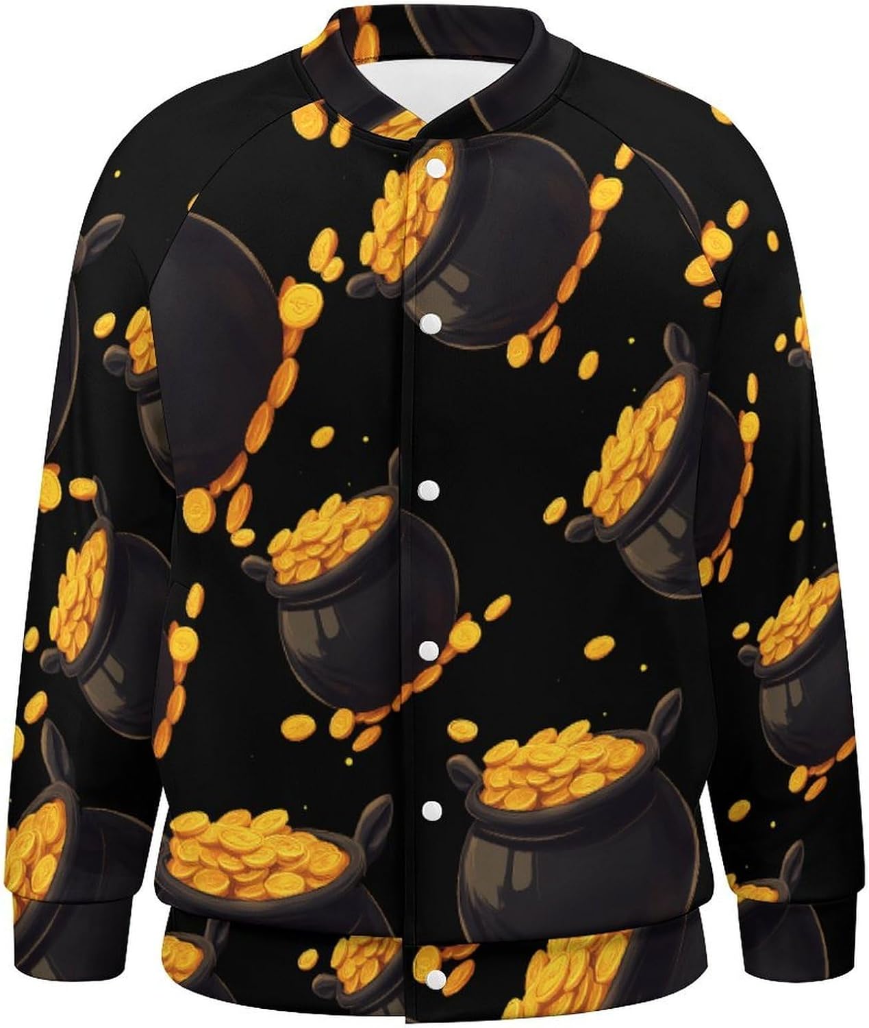 Pot Of Gold Men's Baseball Jackets Lightweight Sweatshirts Sport Sweater Long Sleeve Coat with Pocket