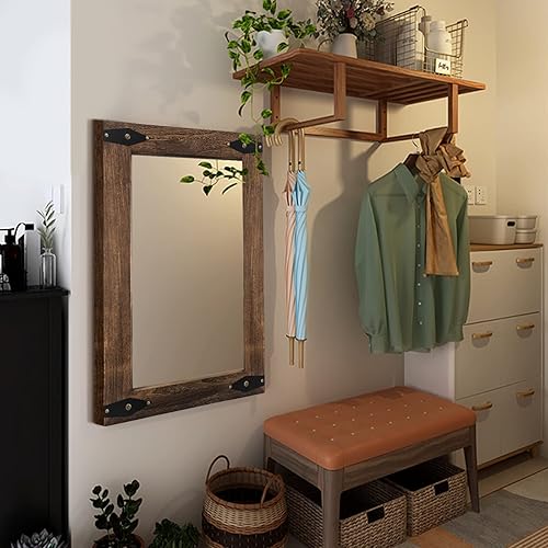 Miniatura 9 de Espejo rústico de granja con marco de madera para baño, espejo decorativo de baño para pared de madera, espejo rectangular montado en la pared para