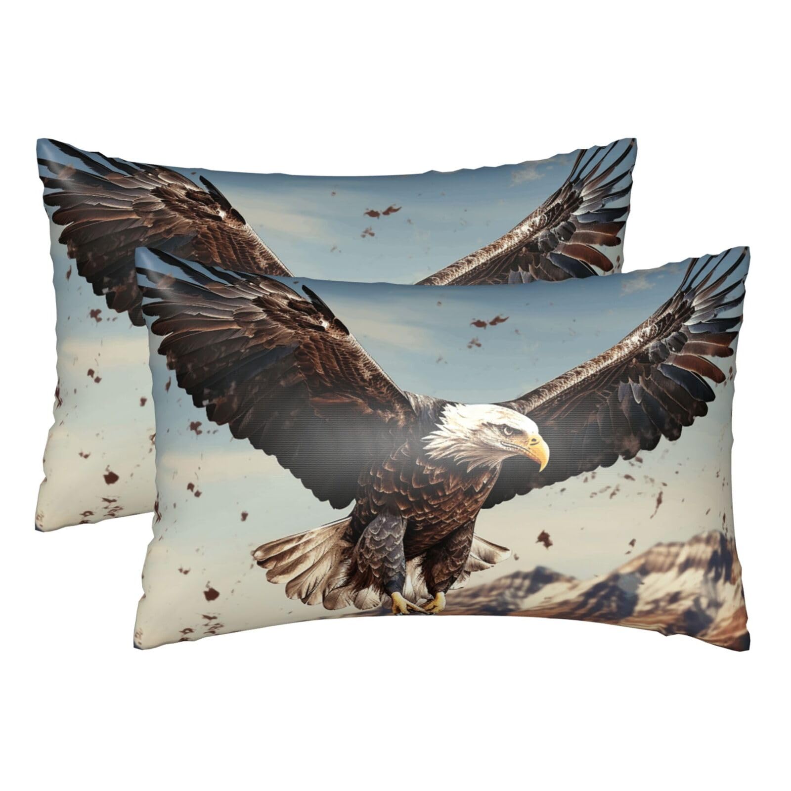 Silk Pillowcases Set of 2 Pillow Shams Breathable Soft Pillow Covers with Envelope Closure An eagle flies over Pillowcases Standard Size 20x30 Inches Washed Pillow Cases for Hair and Skin