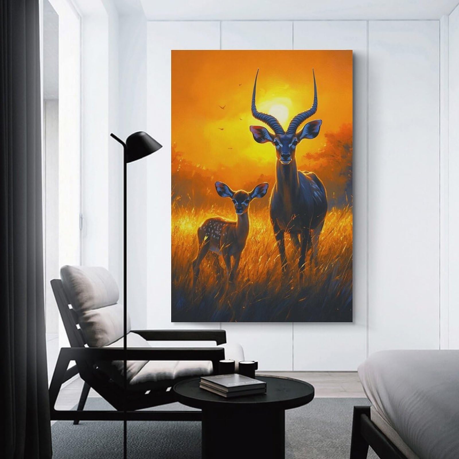 Junmoney Antelope Family at Sunset Room Decor Wall Art, 24x36inch(60x90cm), for Living Room, Bedroom, Office Or Hallway, Decorative Artwork with Broad Appeal