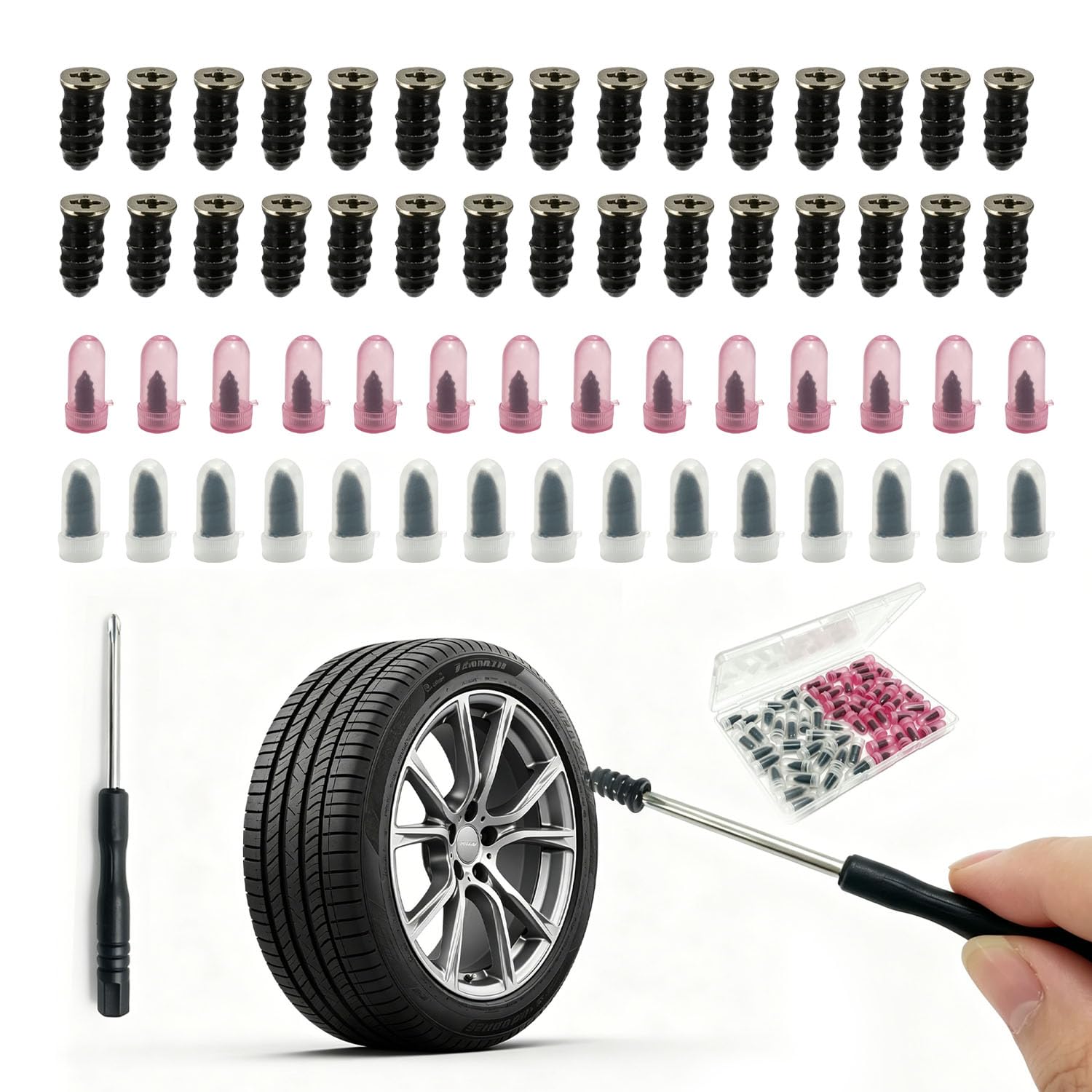 30PCS Tyre Repair Kit Rubber Nail with Screwdriver, Car Tyre Puncture Repair Kit for Emergency Use, Puncture Repair Kit Car and Motorcycle Tyre Repair Kit for Quick Temporary Sealing Solution
