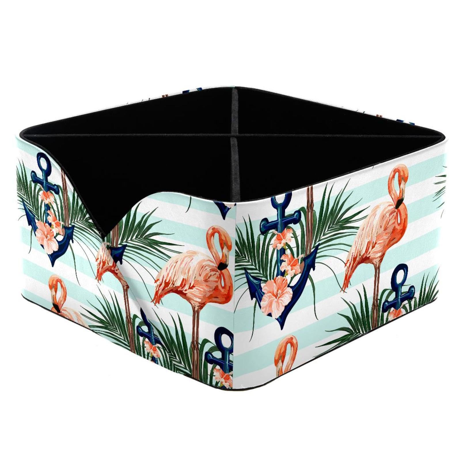 KengjuTesu Tropical Palm Leaves Anchor Flamingo Hibiscus Pattern Desktop Organizer Pen Holder, Rectangular Pencil Cup for Office, Study and Makeup Stations