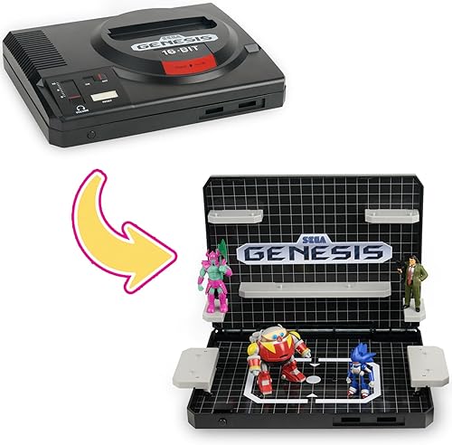 Miniatura 7 de Super Street Fighter II Diorama Coleccionable – Figuras Mini de Ryu y Ken con Escena del Escenario Dock – Expositor de Cartucho Retro SEGA Genesis