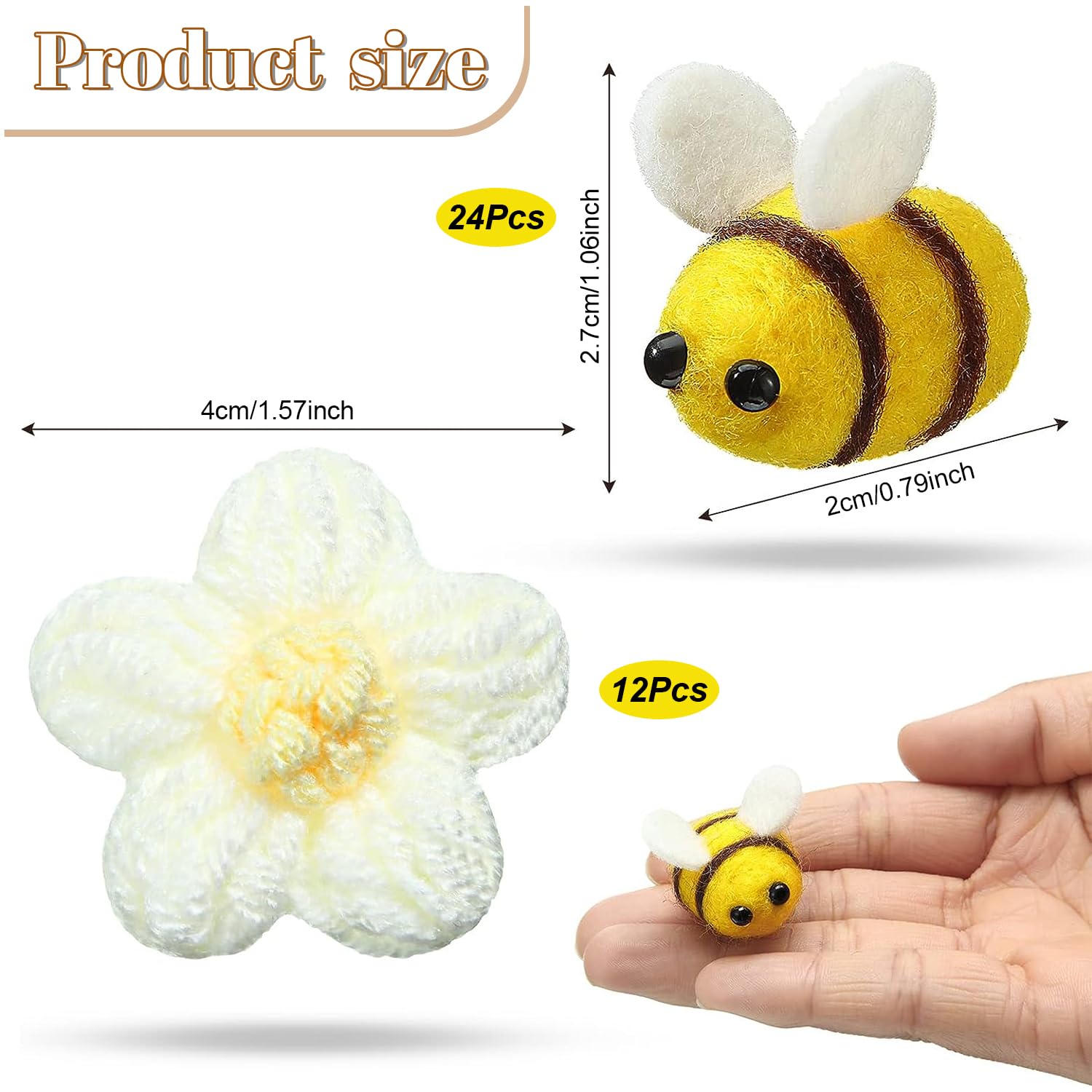 36 sztuk filcowych mini kwiatów pszczół, dekoracja pszczoły, filcowe pszczoły, mini pszczoły, do majsterkowania, sklepu, ubrań, dekoracji.
