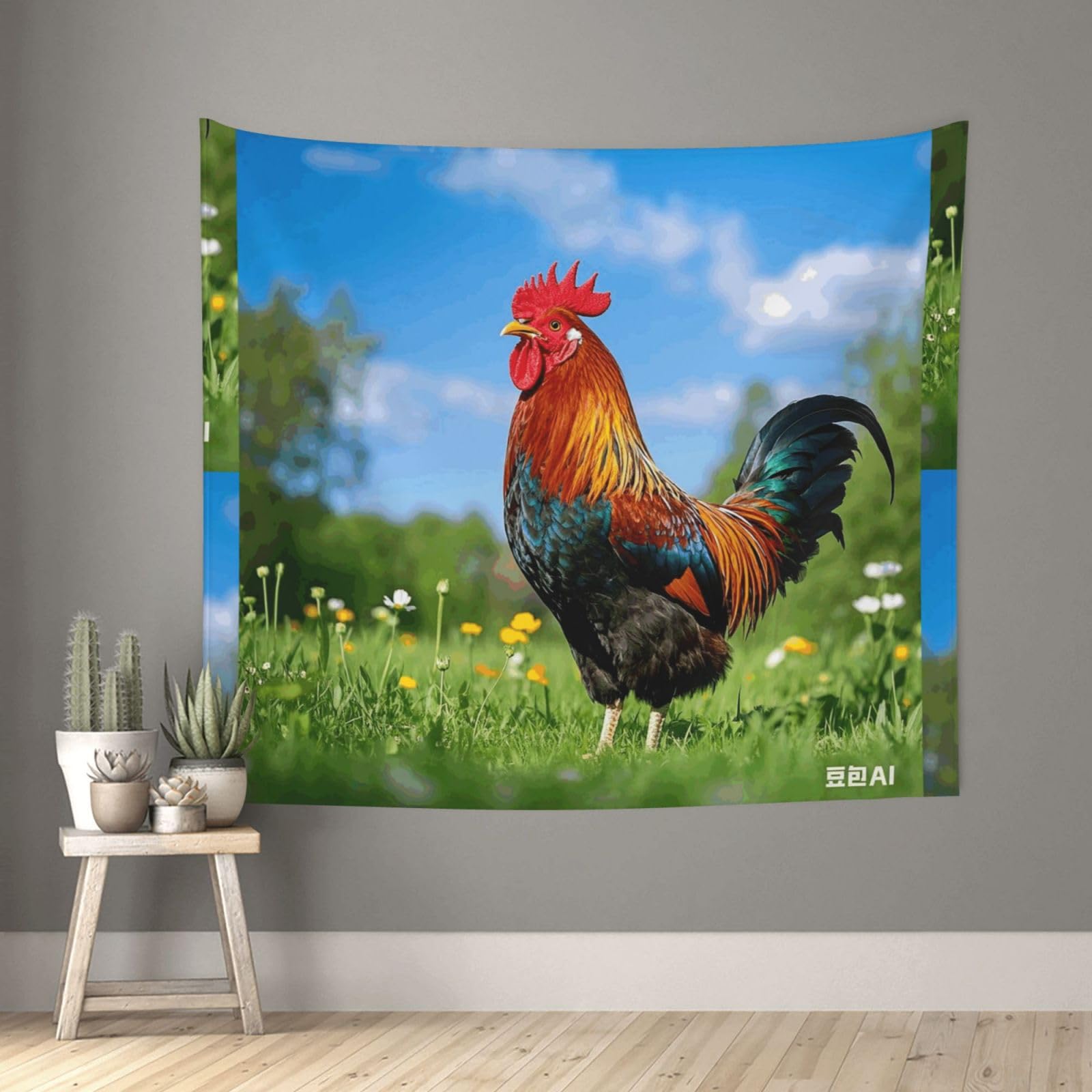 QMKFWT Living Room 60x51 Inchrooster Tapestry Backdrop Wall Hanging Flag Indoor Outdoor Wall Art Tapestries Wall Decor Blanket Beach Throws Funny Banner Poster for Dorm, Bedroom
