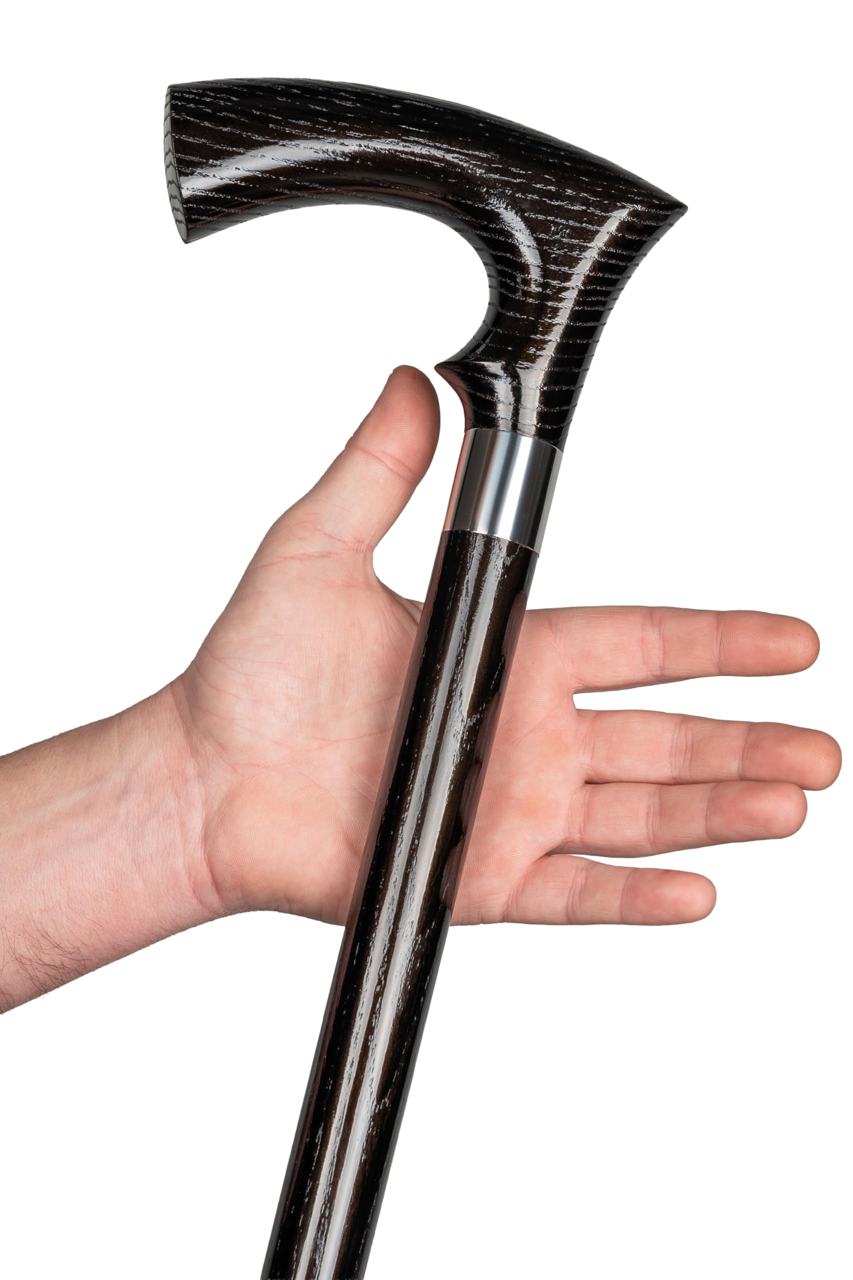 Dr. Watson Classic Duke Walking Stick – Handcrafted Ash Wood Cane with Polished Stainless Steel Collar