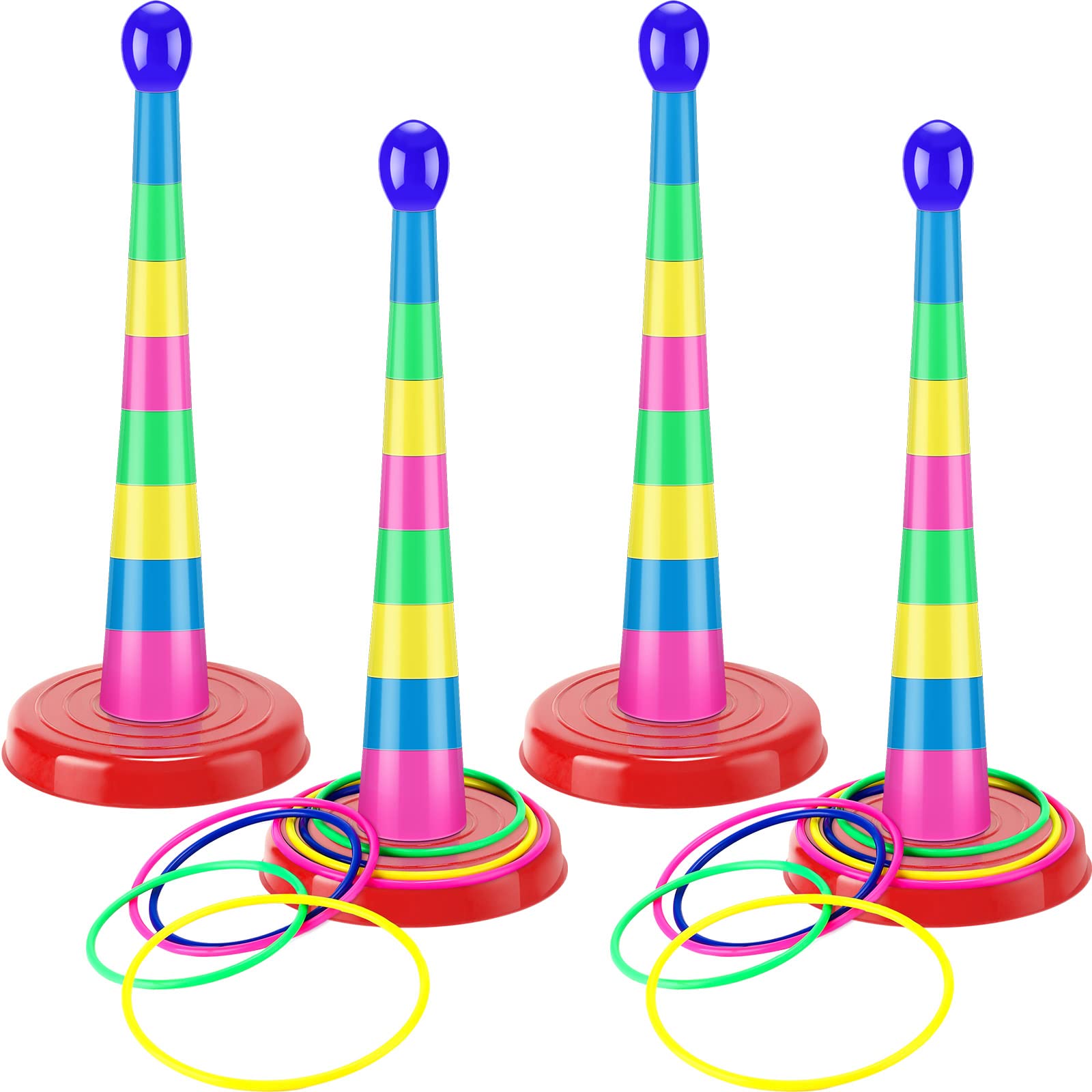 76 Pcs 4 Sets 18 Inch Plastic Ring Toss Game for Kids Colorful Tossing and Active Play Set Travel Ring Toss Quoits Toy Portable Carnival Games Indoor Outdoor Birthday Party Halloween Playground