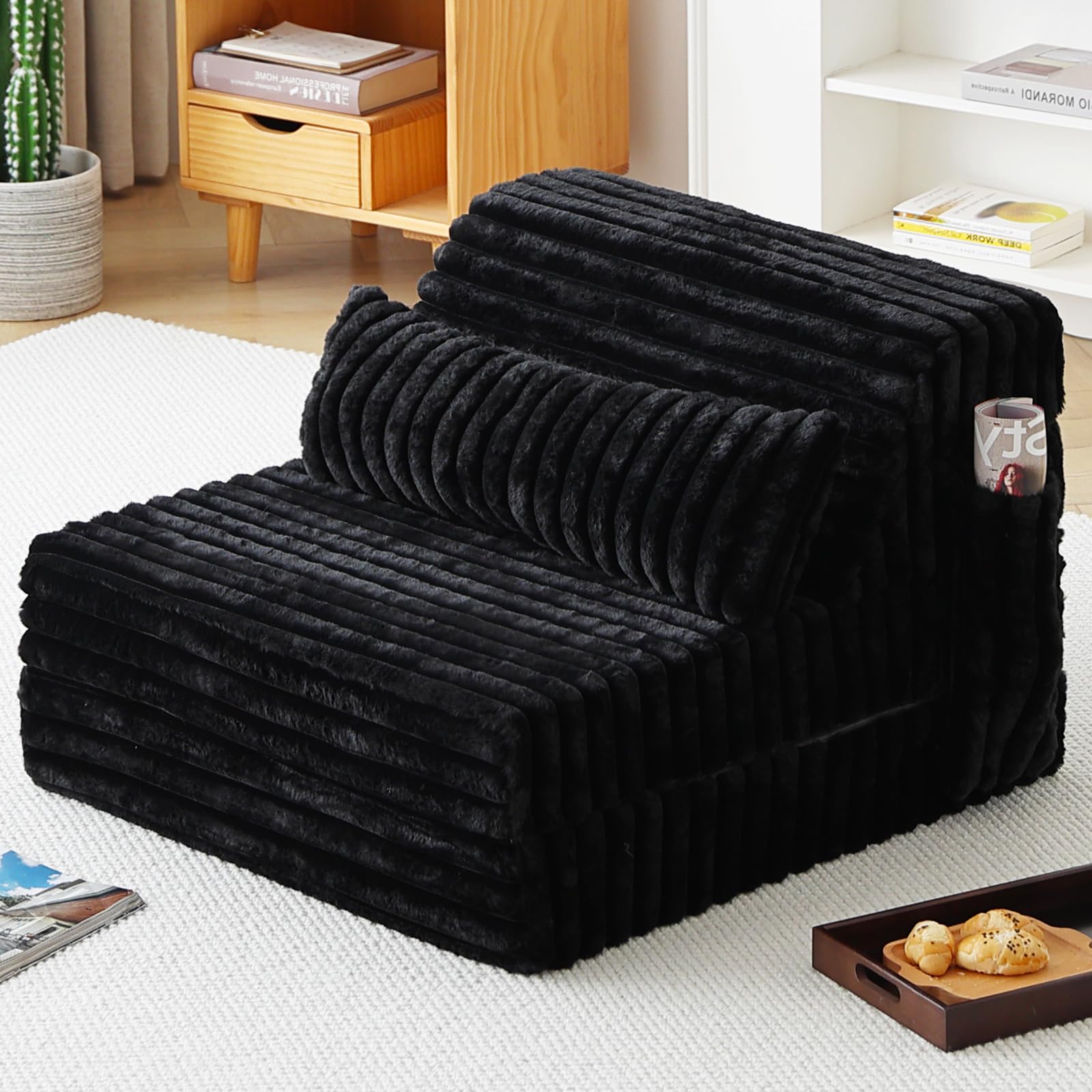 Tiita Folding Sofa Bed - 4-Fold ConvertibleSofa Sleeper , Single Size, Black
