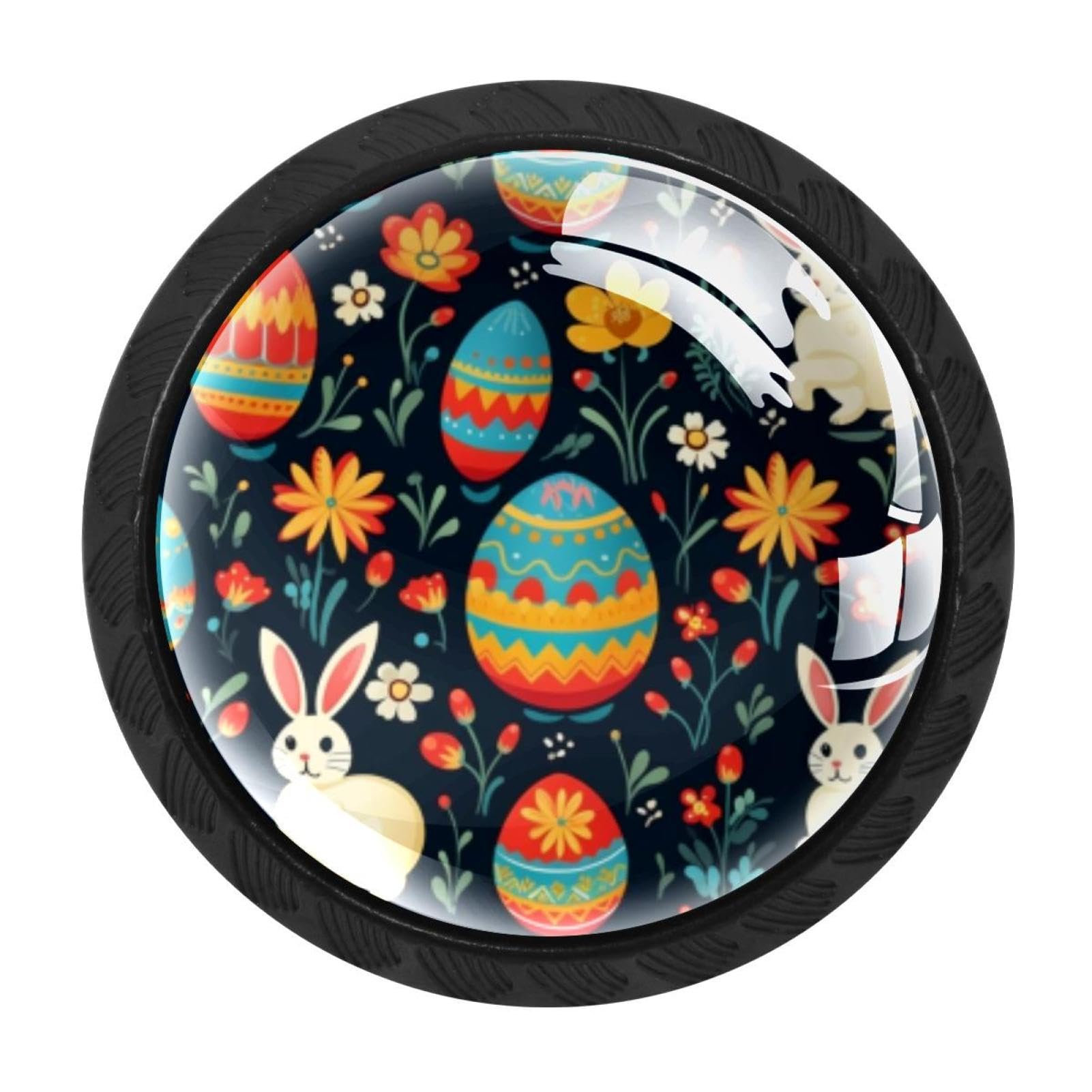 Chenzzzz Multicolored 20 4Pcs Easter Drawer Knobs Black Cabinet Knobs Cupboard Handles Hardware Round Door Pull Handle For Cabinet Wardrobe Drawer Bedroom Bathroom Furniture