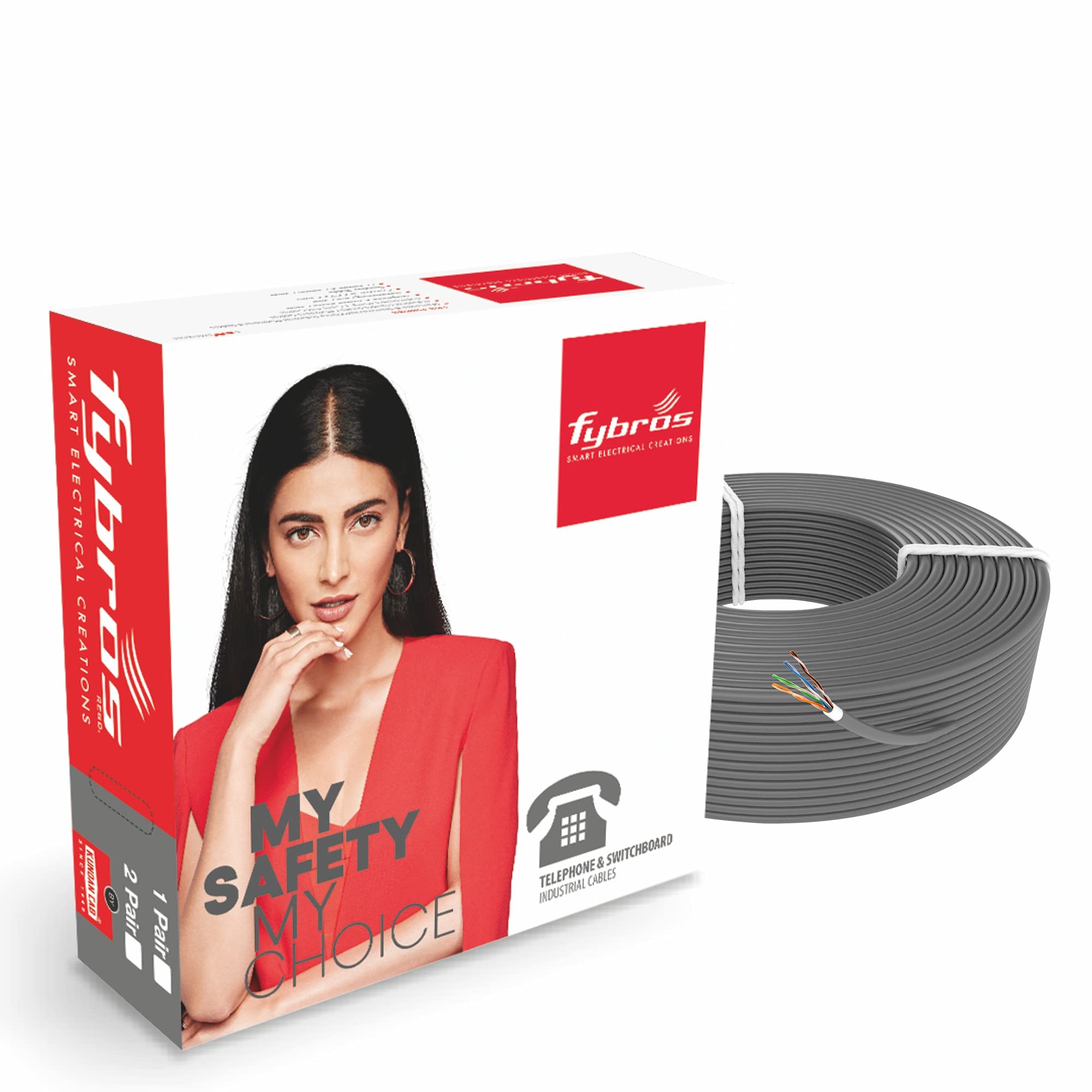 FYBROS by Kundan Cab PVC Insulated 0.5 mm 1 Pair Telephone Wires and Cables | Cables for wiring 0.5 mm One Pair Telephone Wire | 90 Meter Telephone and Communication Wire Cable| Electrical Wire (Grey)