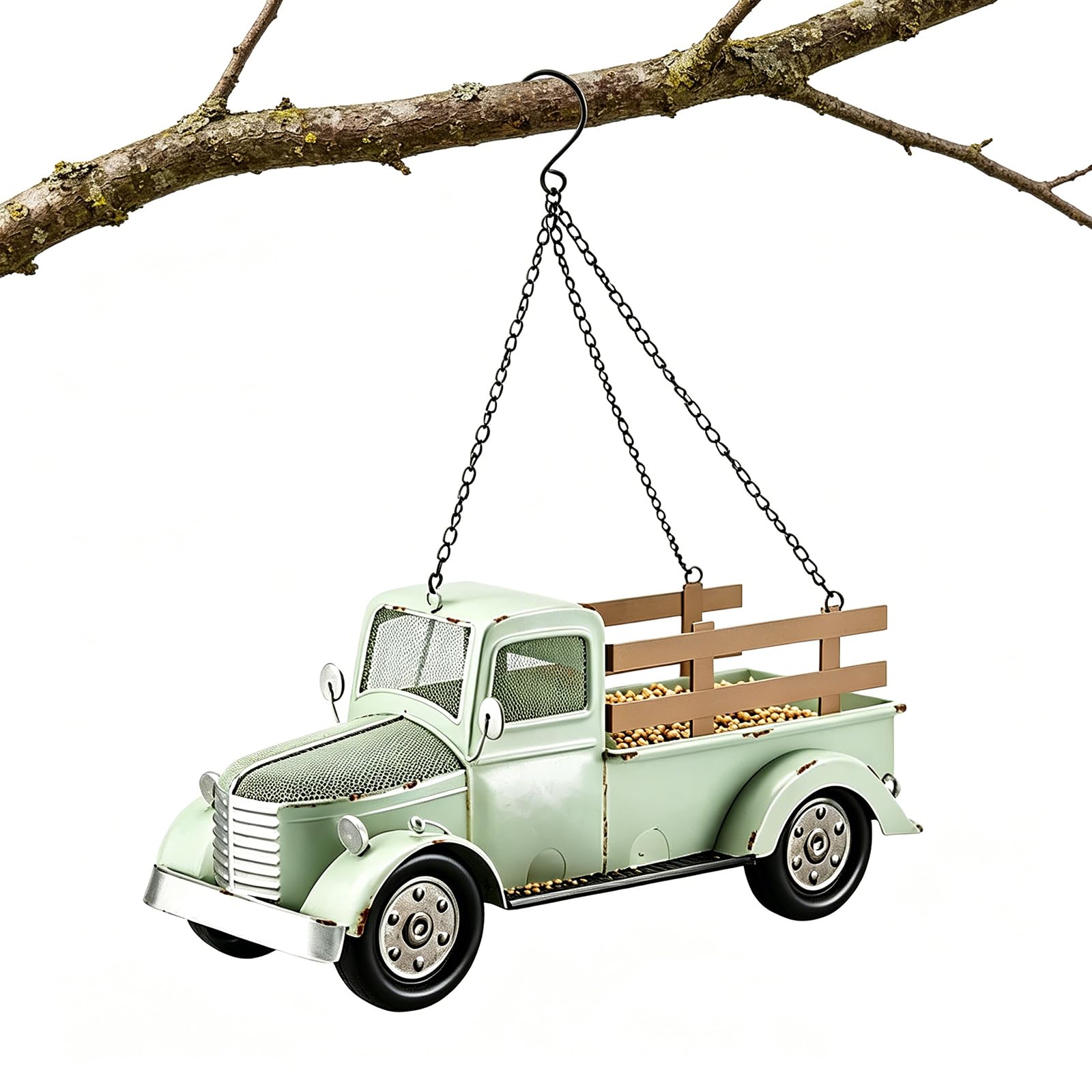 Hummingbird Zewnętrzny karmnik dla ptaków z wiszącym łańcuchem Design Retro Truck do ogrodu, patio, podwórza