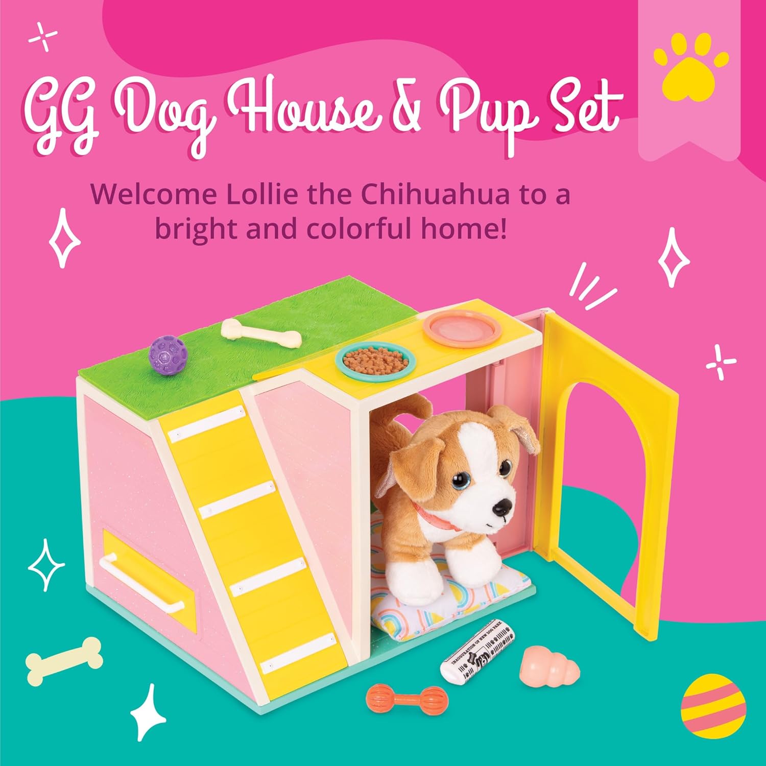 Glitter Girls – Dog House Playset-Plush Puppy Chihuahua – 14-inch Doll Accessories for Kids Ages 3 and Up – Children’s Toys