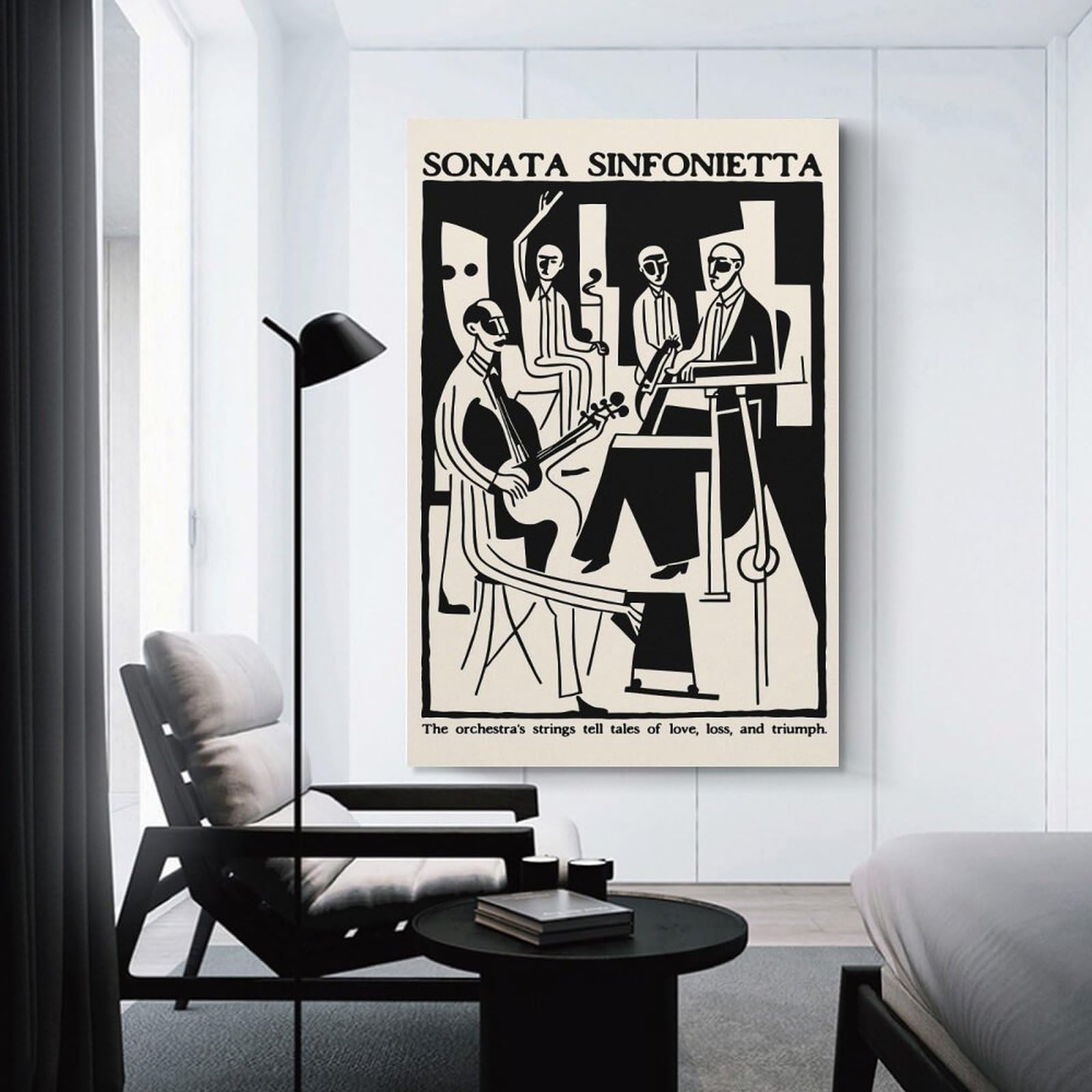 Junmoney Hanging Wall Art String Quartet Illustration, 24x36inch(60x90cm), for Wall Displays, Bedrooms Or Room Updates, Wall Decor Suited to Curated Displays