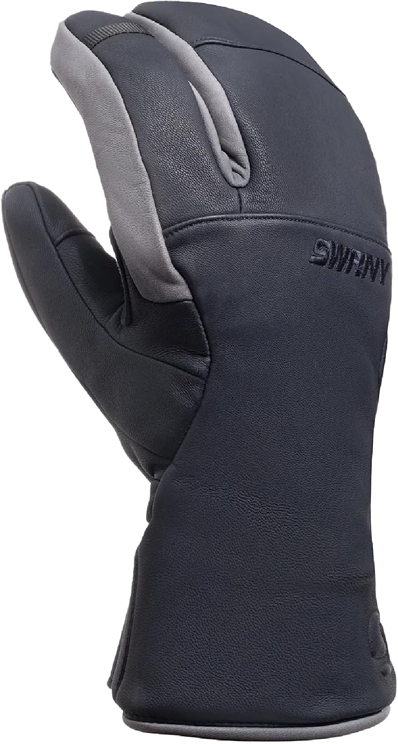 Swany Men's Valcan Trigger Finger Mitt - Waterproof Weatherproof Insulated Softshell/Leather Mittens for Winter Protection