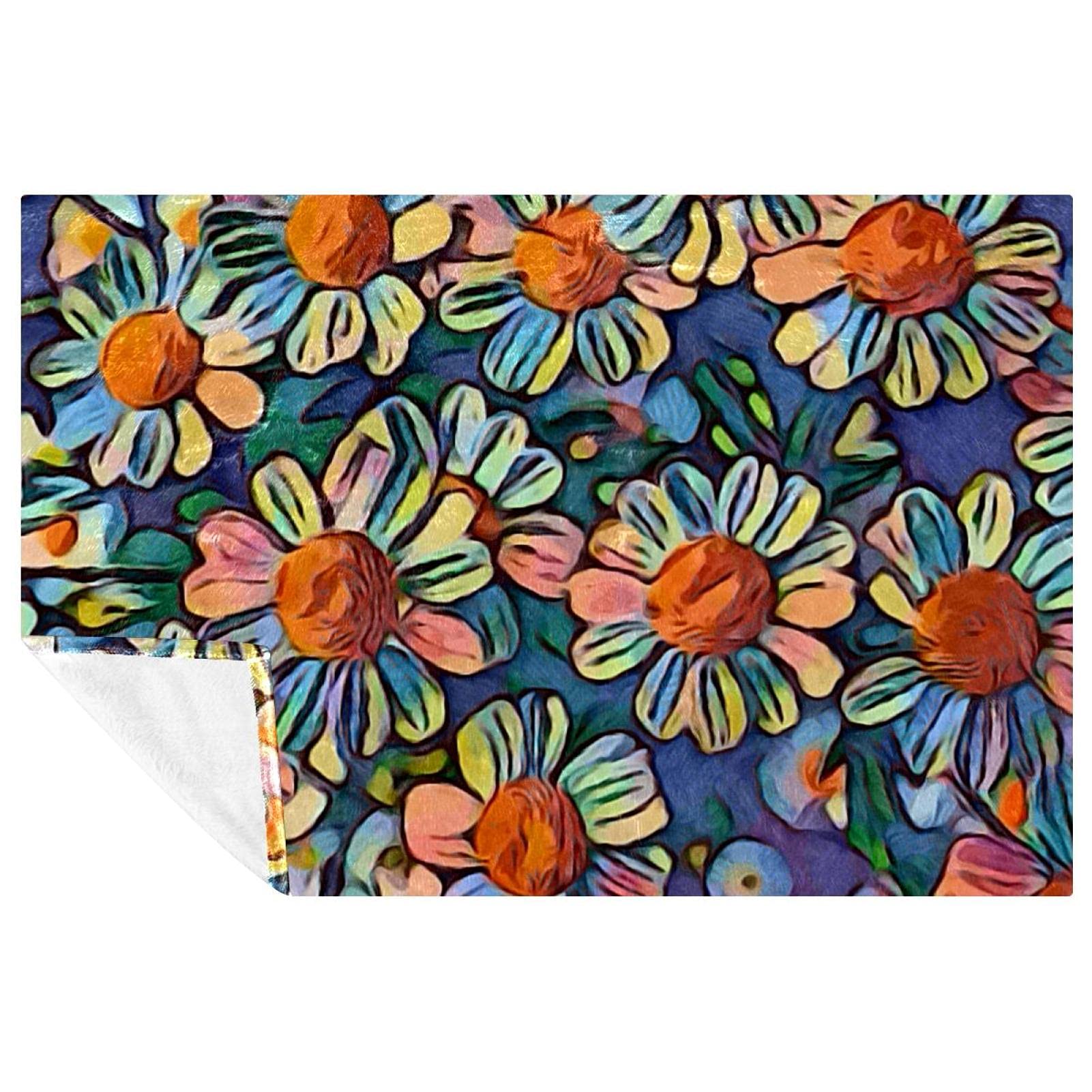 Couverture chaude pour camping et lit imprimé marguerites 150x100