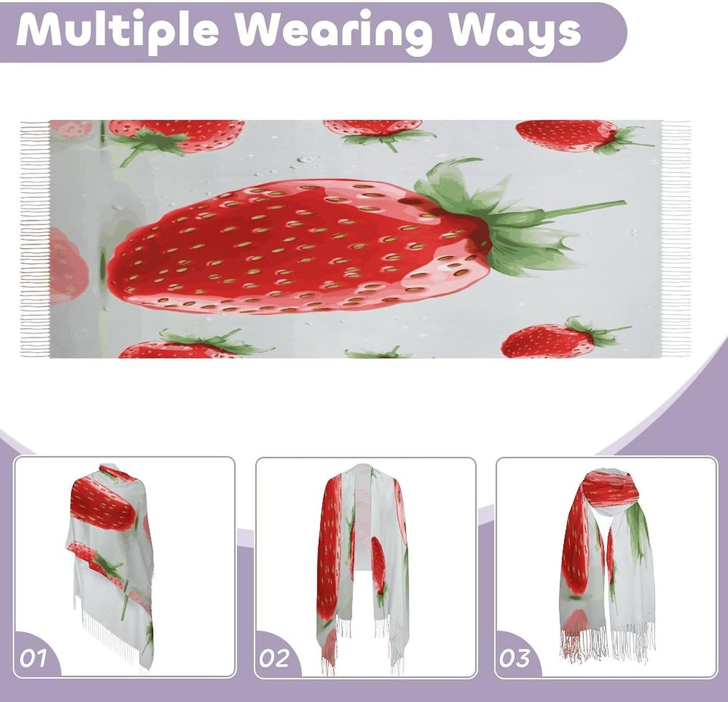 Lovely Strawberry Scarf for Women Men Soft Warm Fashion Blanket Scarves Classic Cashmere Feel Scarf Long Shawl Large Scarves Cold Weather Thick Blanket Scarfs