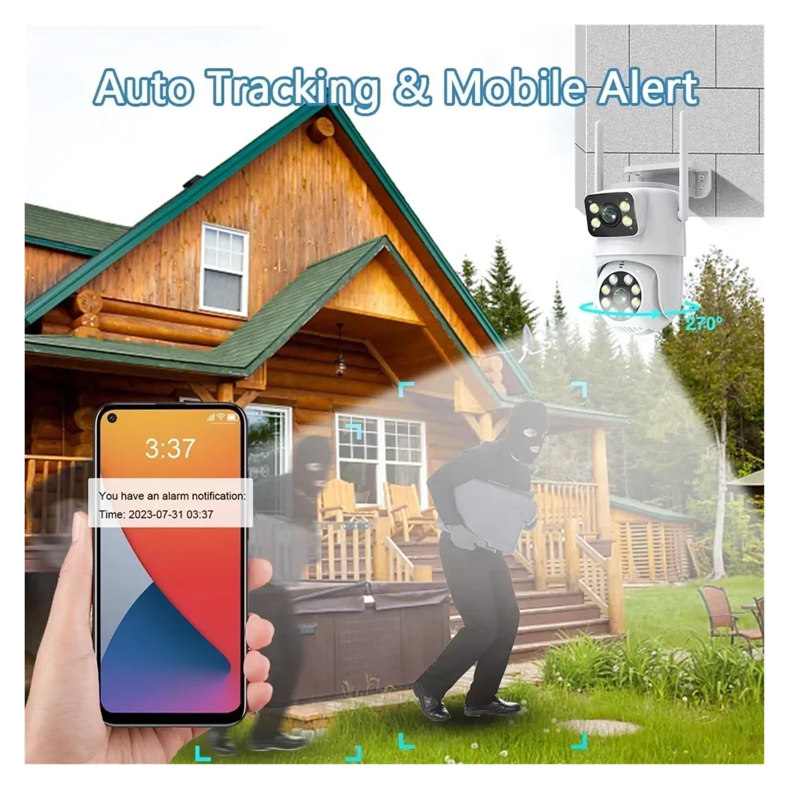 Telecamera Wifi Esterno, Telecamera PTZ a doppia lente 4K 8MP Full HD doppio schermo Ai Human Auto Tracking Telecamera di videosorveglianza di sicurezza esterna da 4MP ,Sicurezza, Antifurto(4MP No SD