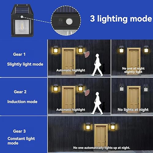 Miniatura 3 de Lámpara de pared solar para exteriores, 4.2 V3 W, impermeable, con sensor de encendidoapagado automático, luz de pared de tungsteno para jardines,
