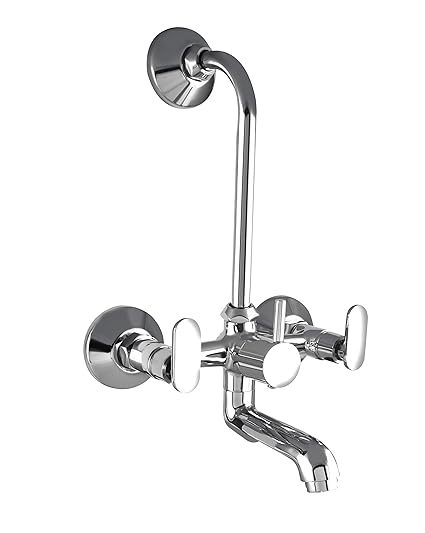 10X Brass Wall Mixer 2 in 1 for Bathroom WM-5502 with Provision for Overhead Shower with Long Bend Pipe Chrome Plated