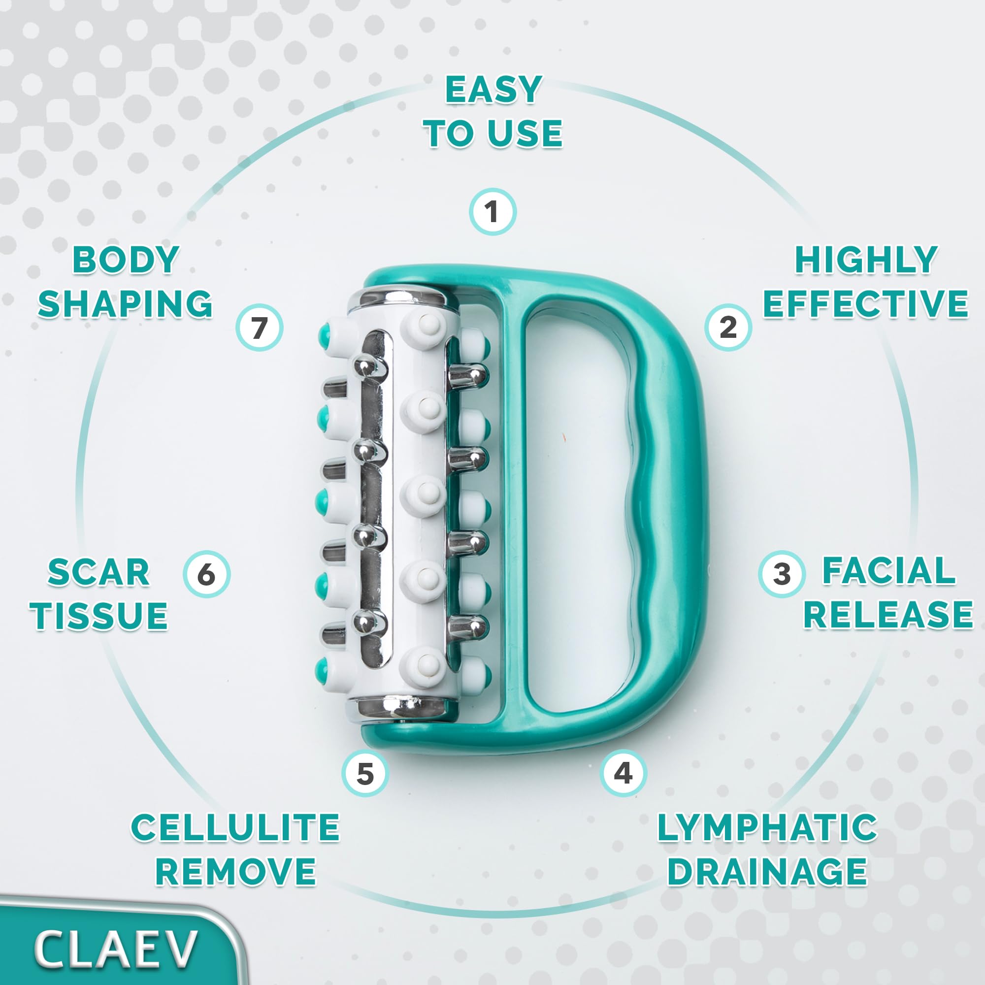 Claev Lymphatic Drainage Massager - Premium Deep Tissue Muscle Massage Roller for Detox, Circulation + Relaxation - Handheld Body Tool - Green