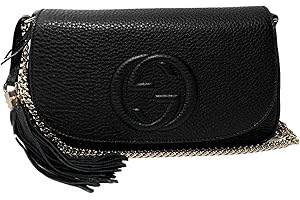 Guicci Soho Designer Shoulder Bag in Black Gold Tassel