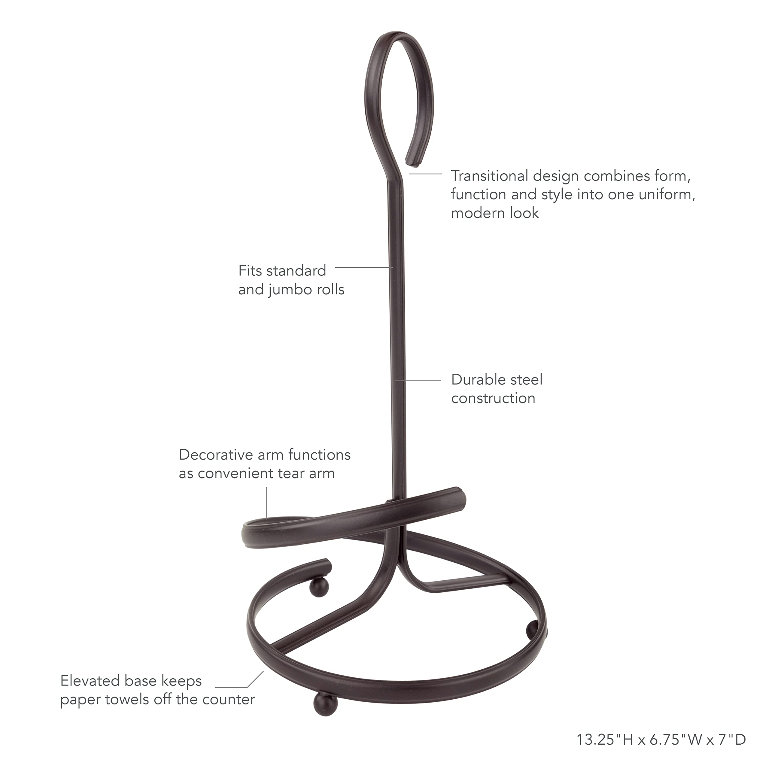 Spectrum Diversified Ashley Paper Towel Holder - Bronze, Sturdy Steel, Holds Standard & Jumbo Rolls - View #11