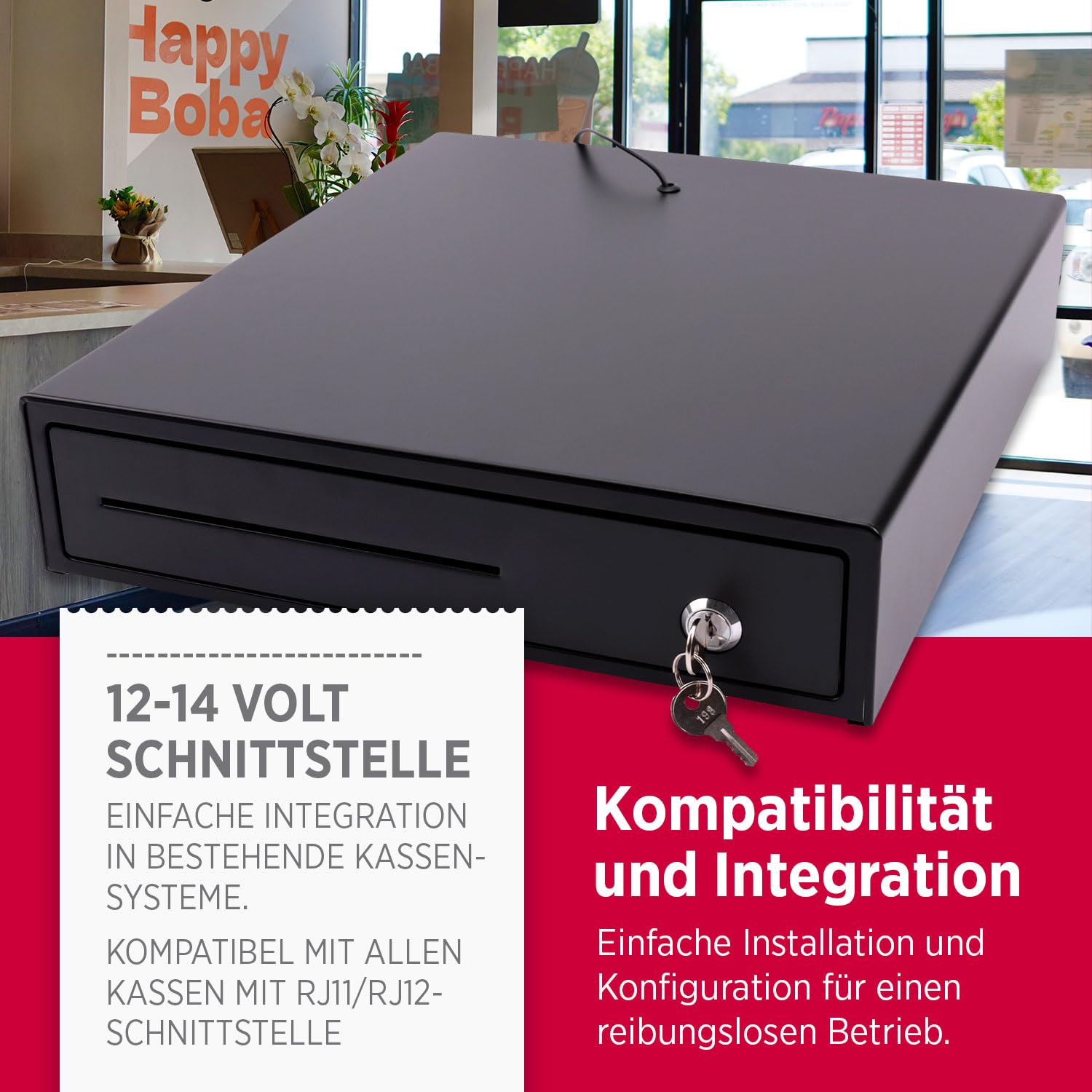 Olympia MD 335C Kassenschublade mit 4 Fächern für Banknoten und 8 für Münzen - Kassenlade mit RJ-12 12-24 Volt Anschluss unversell. Registrierkasse Solide Kassenschublade von 36,8 x 33,5 x 9,4 cm