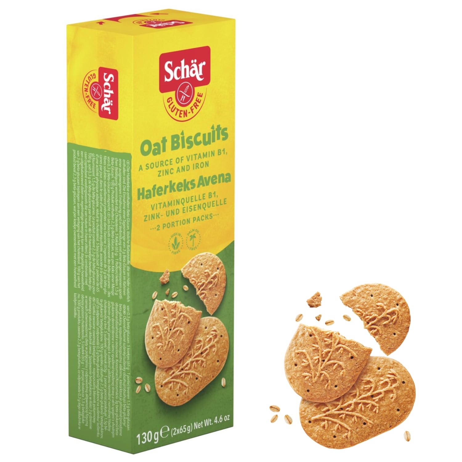 Schär Avena Haferkeks | 6 x 130g | Ballaststoffreiche, glutenfreie Haferkekse für bewussten Genuss | Frischer Knusper - Genuss | 6er Pack