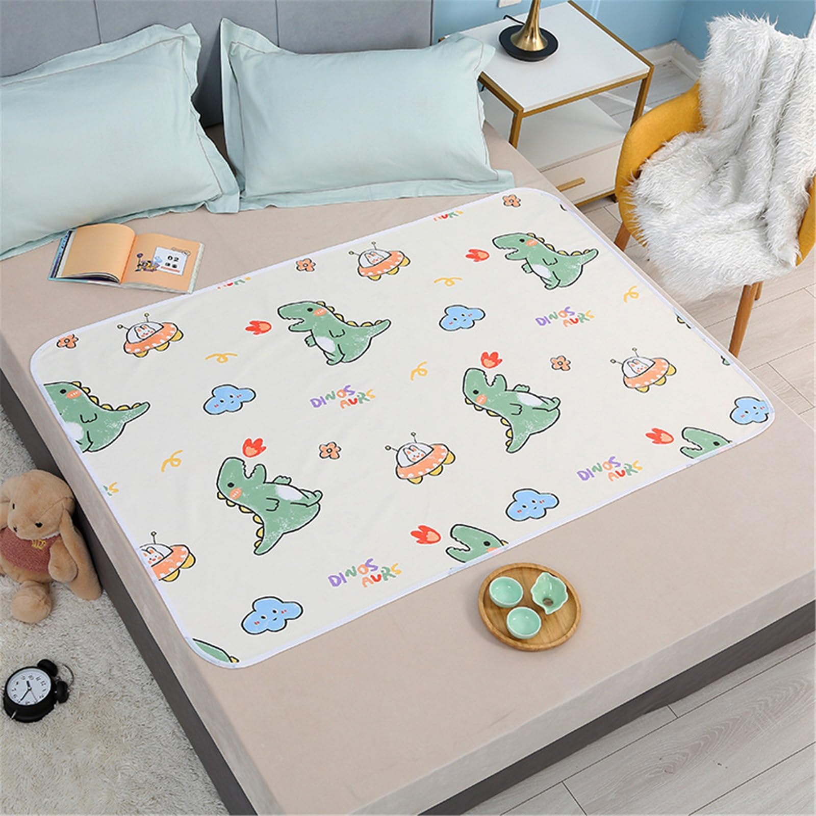 Inkontinenzunterlage Waschbar Wiederverwendbare Schutz Inkontinenz Bettunterlage Underpads Absorbenz Für Kinder Bettunterlage Wasserdicht(110x200cm,Dinosaur)