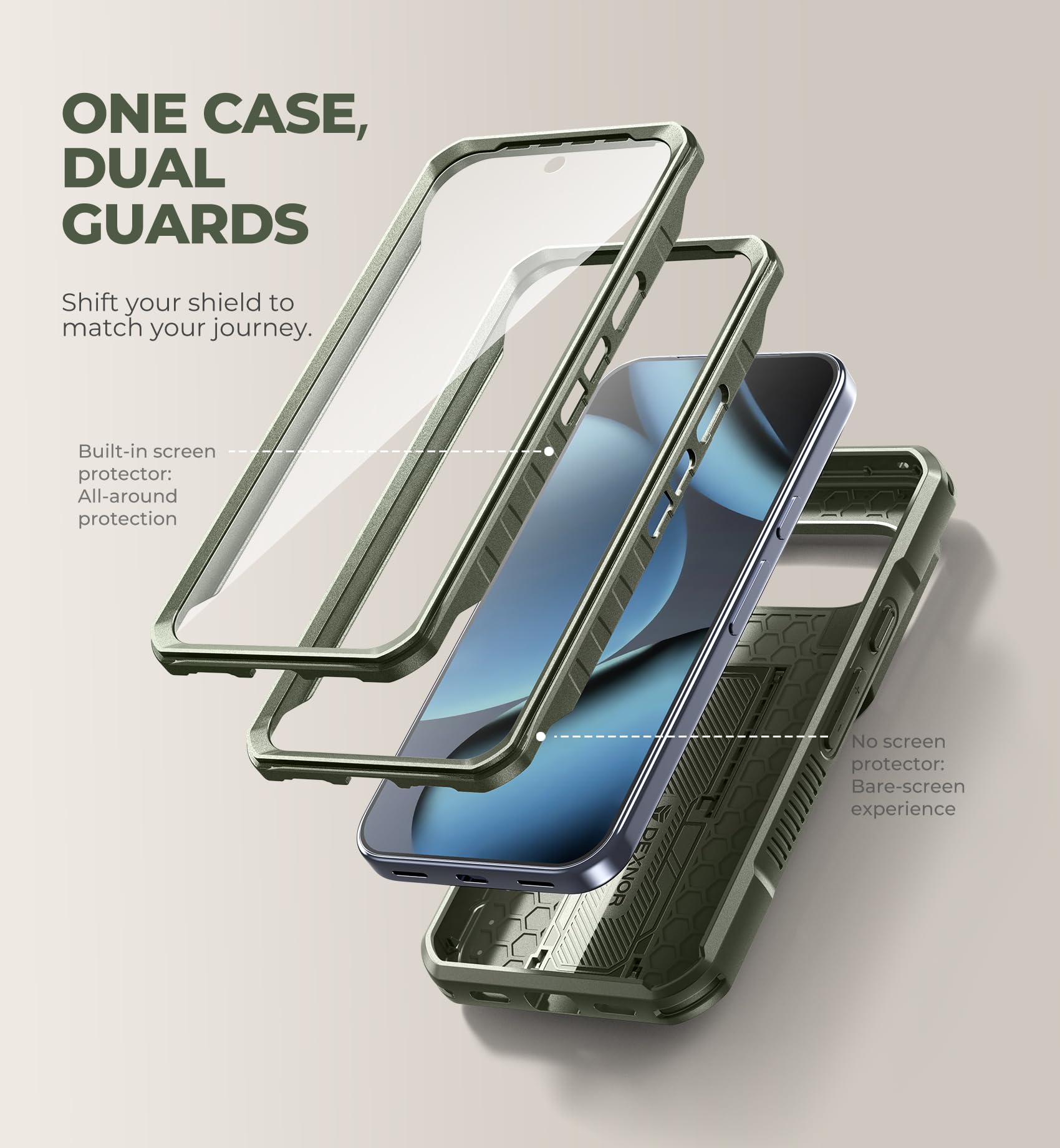 Dexnor per Cover Google Pixel 11&11 Pro con Cover Scorrevole Fotocamera & 2 Cornici Anteriori & Proteggi Schermo Integrato & Supporto, Cover Protettiva Integrale Anticaduta Heavy-Duty Robusta - Verde