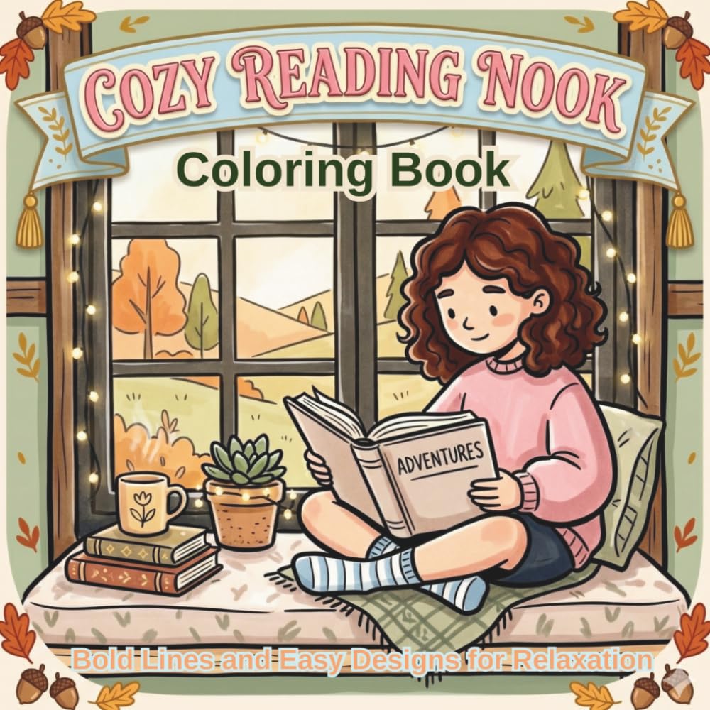 COZY READING NOOK COLORING BOOK: Bold Lines and Easy Designs for Relaxation