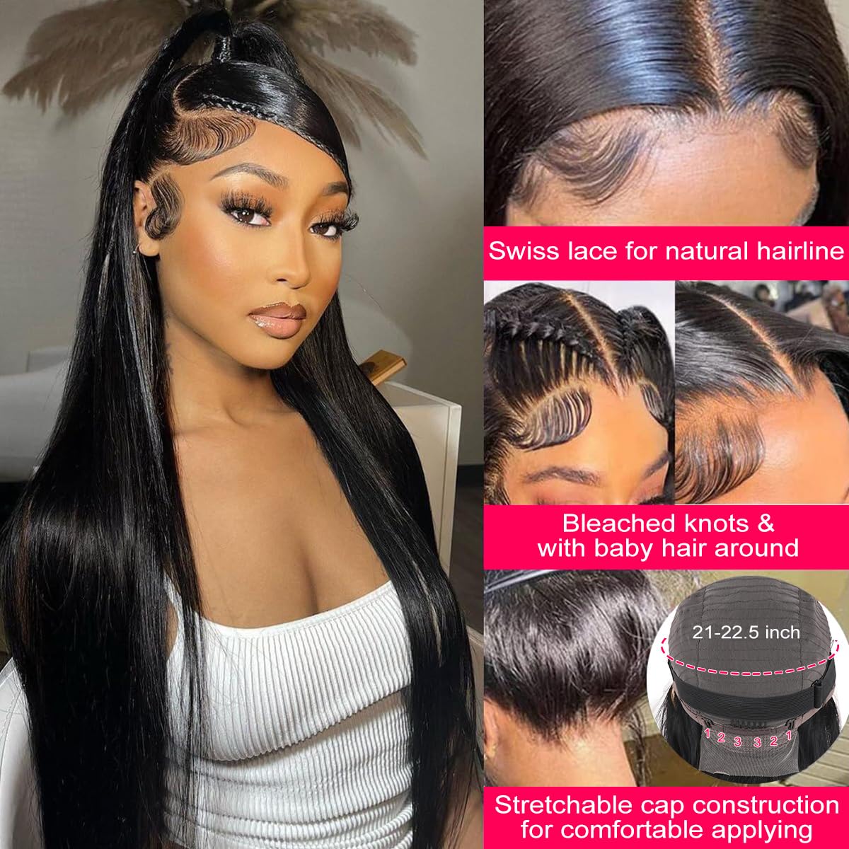 Straight Human Hair Wigs for Women Lace Front Wigs Pre Plucked Glueless 13x6 HD Lace Front Wigs Human Hair 180% Density Straight Frontal Wigs Human Hair 20 Inch