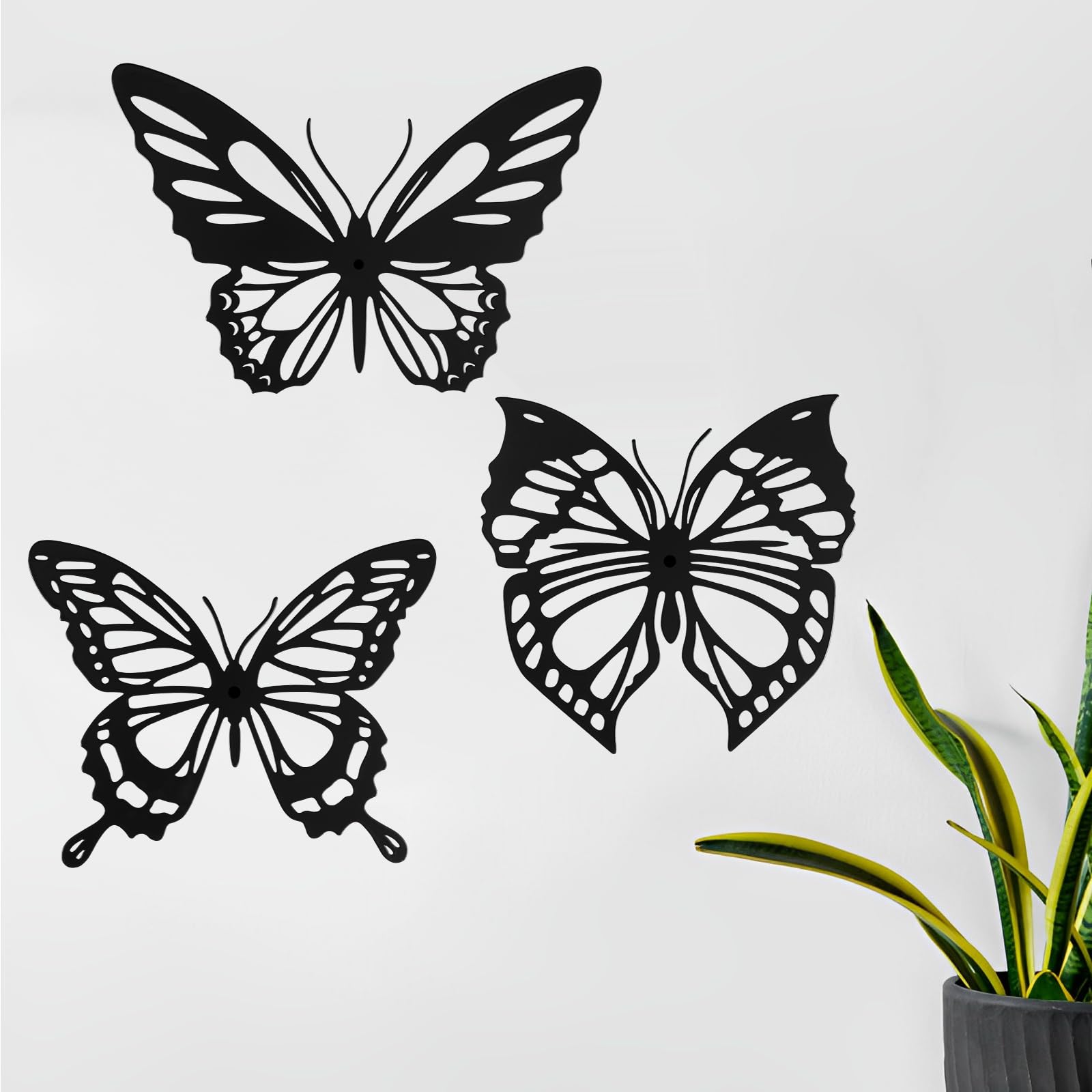 Foribyw 3Pcs Metal Wall Decor Exquisite Butterflies Wall Art Hanging Wall Sculptures Black Butterflies Wall Art Decorations for Living Room Bedroom Bathroom Office
