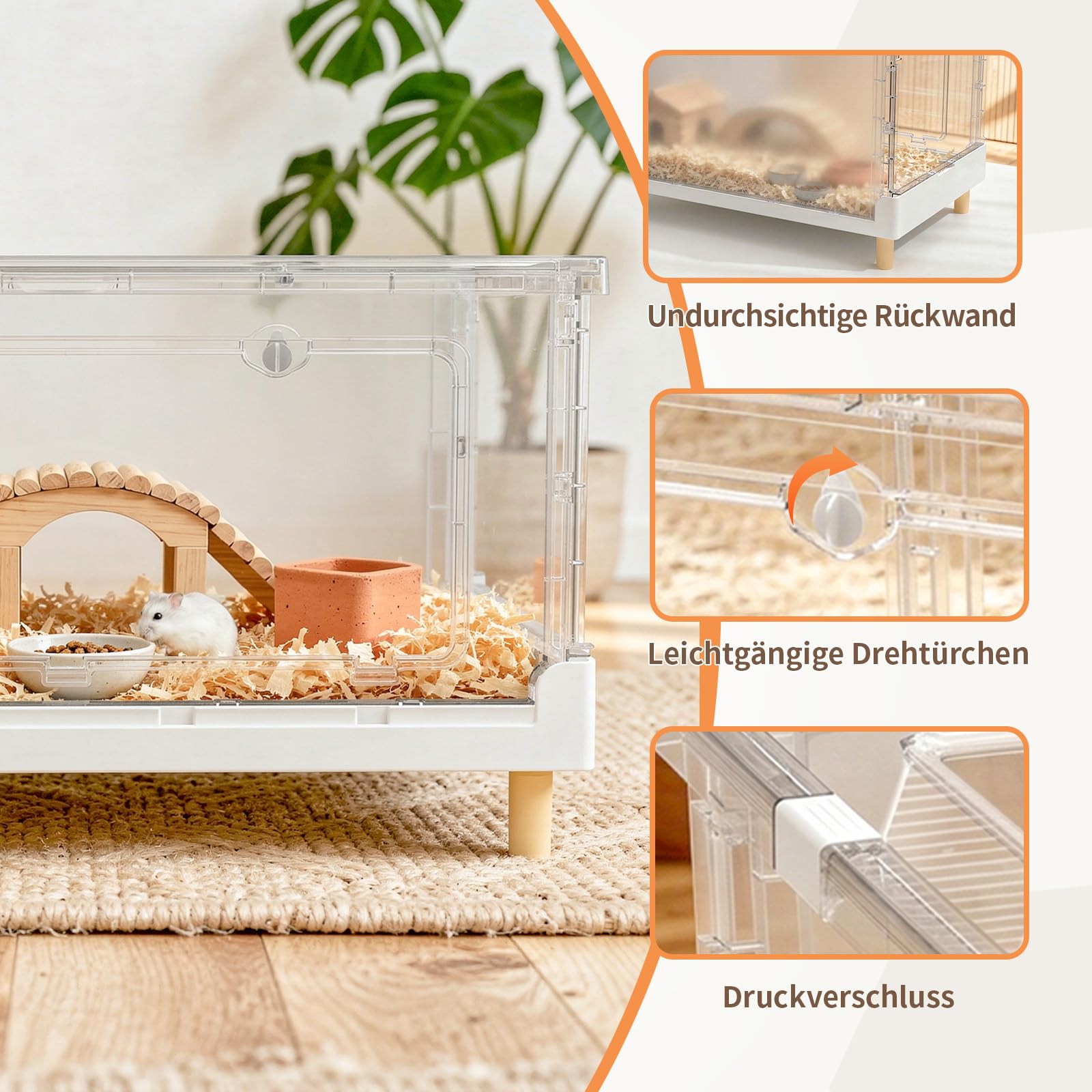 70cm Hamsterkäfig, 34cm Sichtschutz-Nagerheim für Zwerghamster | 3000cm2 Fläche, Sichtschutz-Rückwand, Faltbares Design, Einfache Reinigung für Zwerghamster